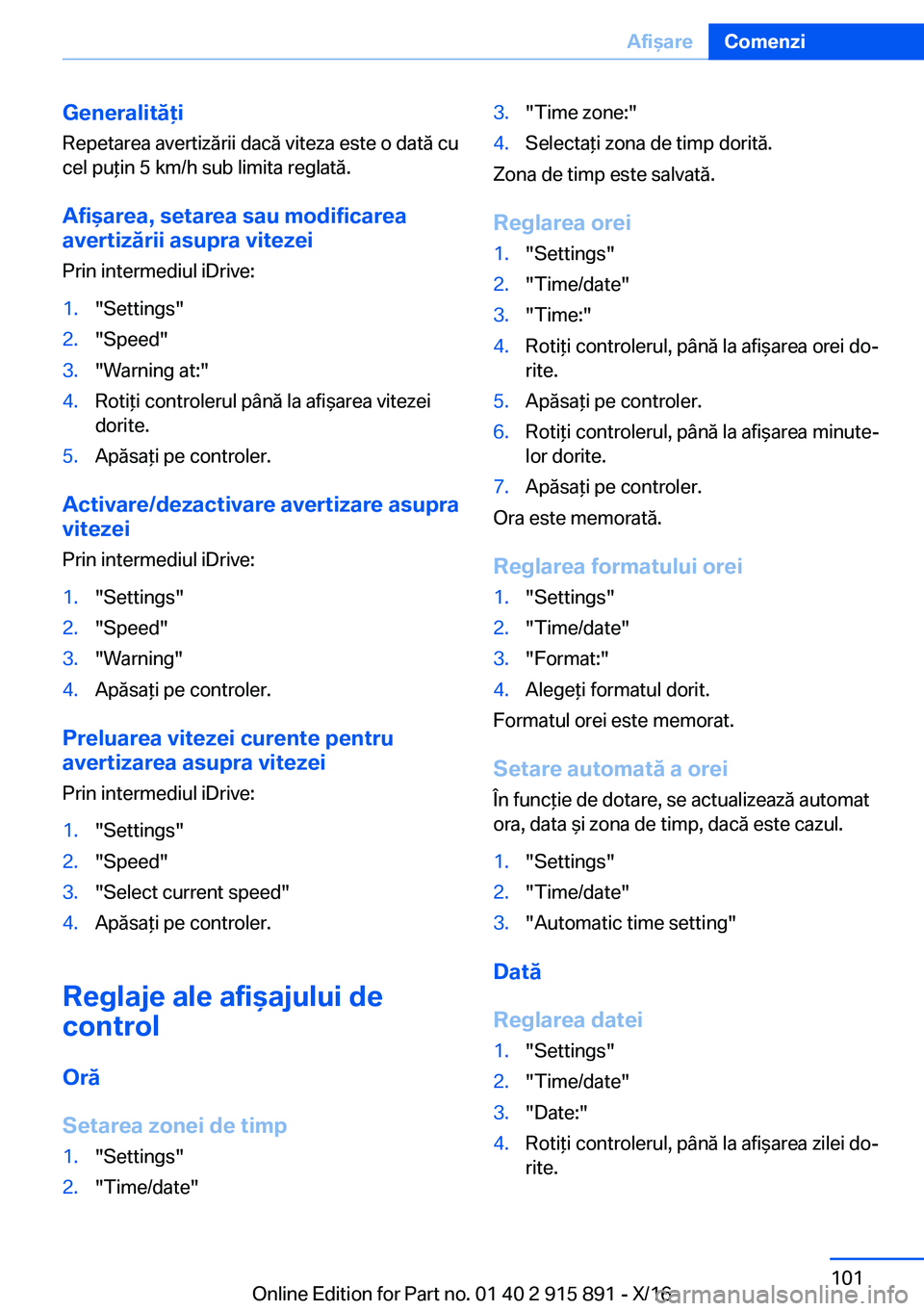 BMW X4 2017  Ghiduri De Utilizare (in Romanian) �G�e�n�e�r�a�l�i�t�