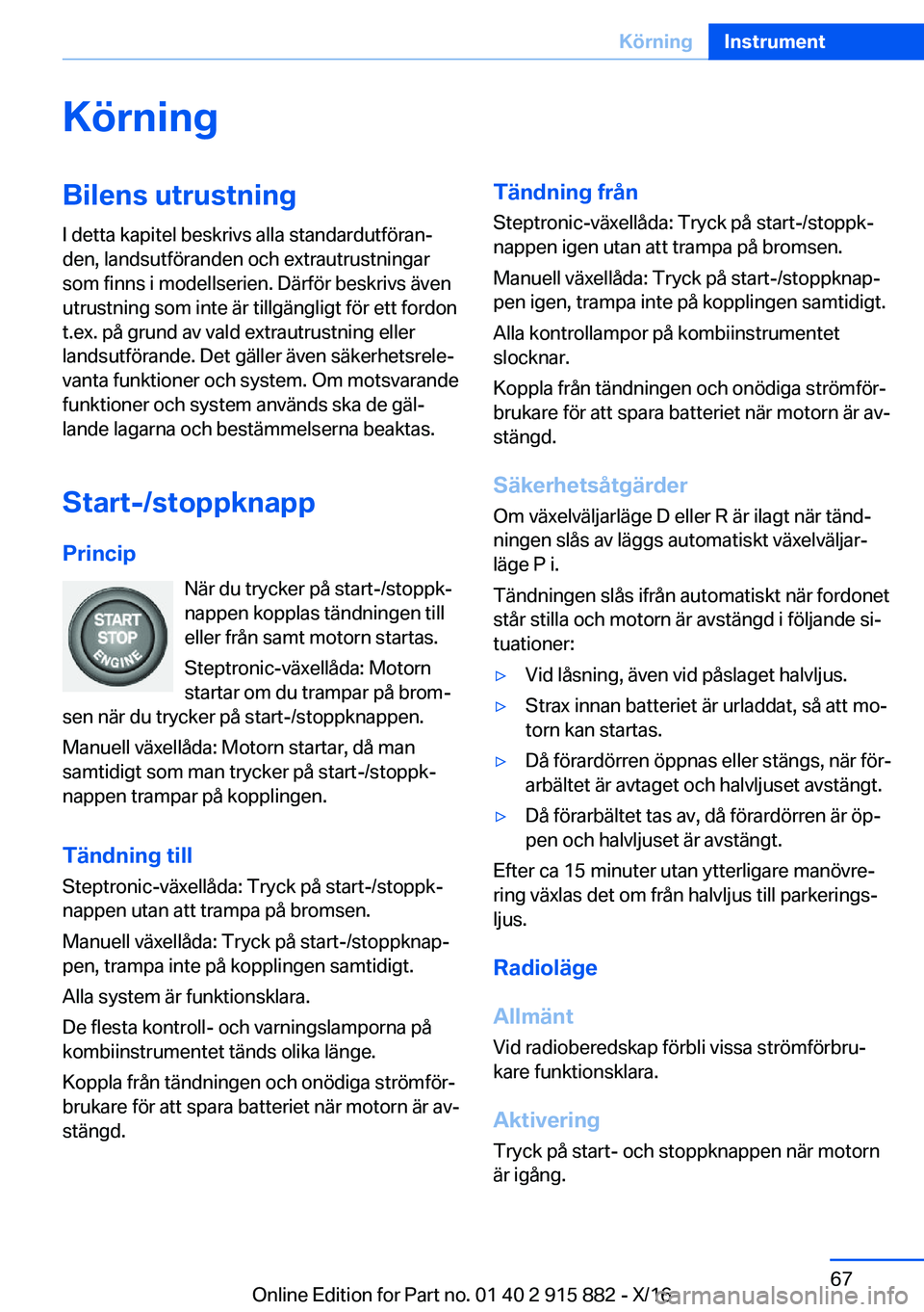 BMW X4 2017  InstruktionsbÖcker (in Swedish) �K�