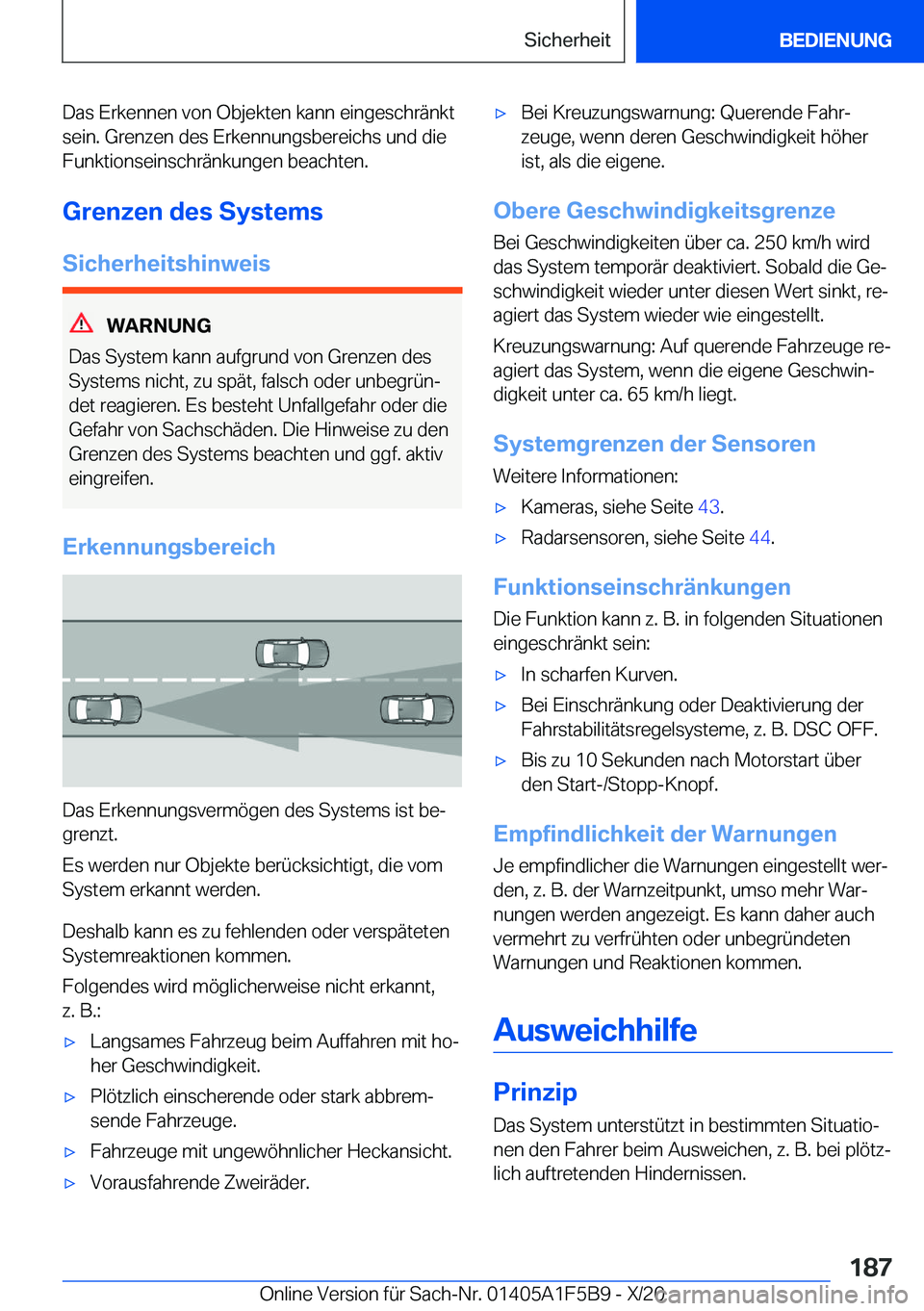 BMW X4 M 2021  Betriebsanleitungen (in German) �D�a�s��E�r�k�e�n�n�e�n��v�o�n��O�b�j�e�k�t�e�n��k�a�n�n��e�i�n�g�e�s�c�h�r�