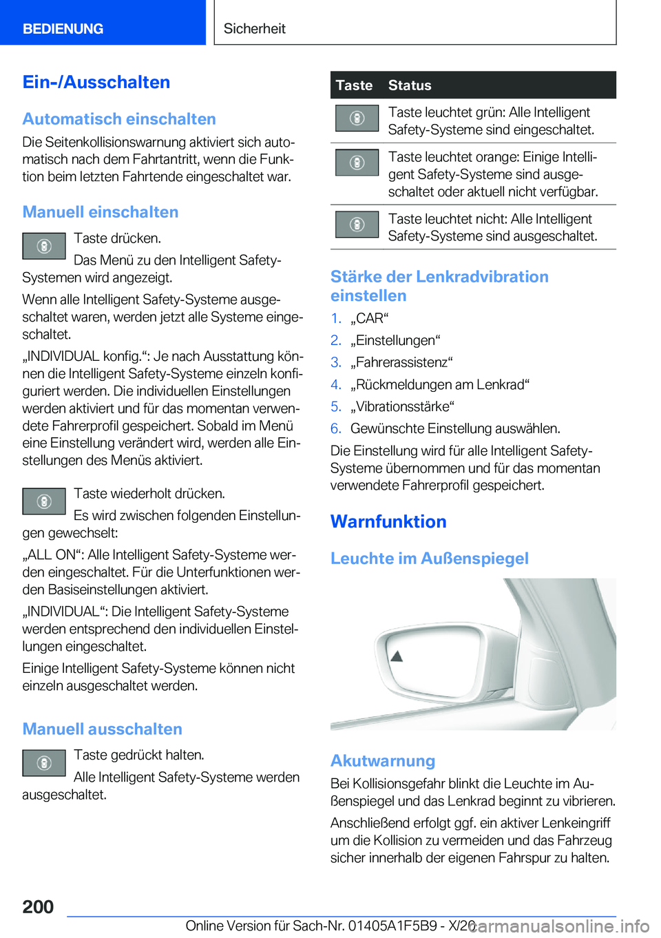 BMW X4 M 2021  Betriebsanleitungen (in German) �E�i�n�-�/�A�u�s�s�c�h�a�l�t�e�n
�A�u�t�o�m�a�t�i�s�c�h��e�i�n�s�c�h�a�l�t�e�n �D�i�e��S�e�i�t�e�n�k�o�l�l�i�s�i�o�n�s�w�a�r�n�u�n�g��a�k�t�i�v�i�e�r�t��s�i�c�h��a�u�t�oj
�m�a�t�i�s�c�h��n�a�c�