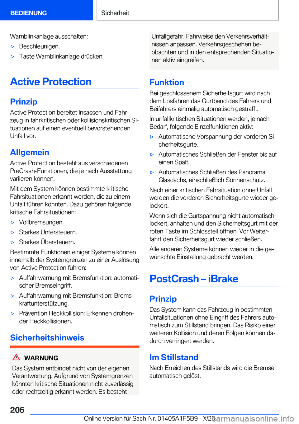 BMW X4 M 2021  Betriebsanleitungen (in German) �W�a�r�n�b�l�i�n�k�a�n�l�a�g�e��a�u�s�s�c�h�a�l�t�e�n�:'x�B�e�s�c�h�l�e�u�n�i�g�e�n�.'x�T�a�s�t�e��W�a�r�n�b�l�i�n�k�a�n�l�a�g�e��d�r�