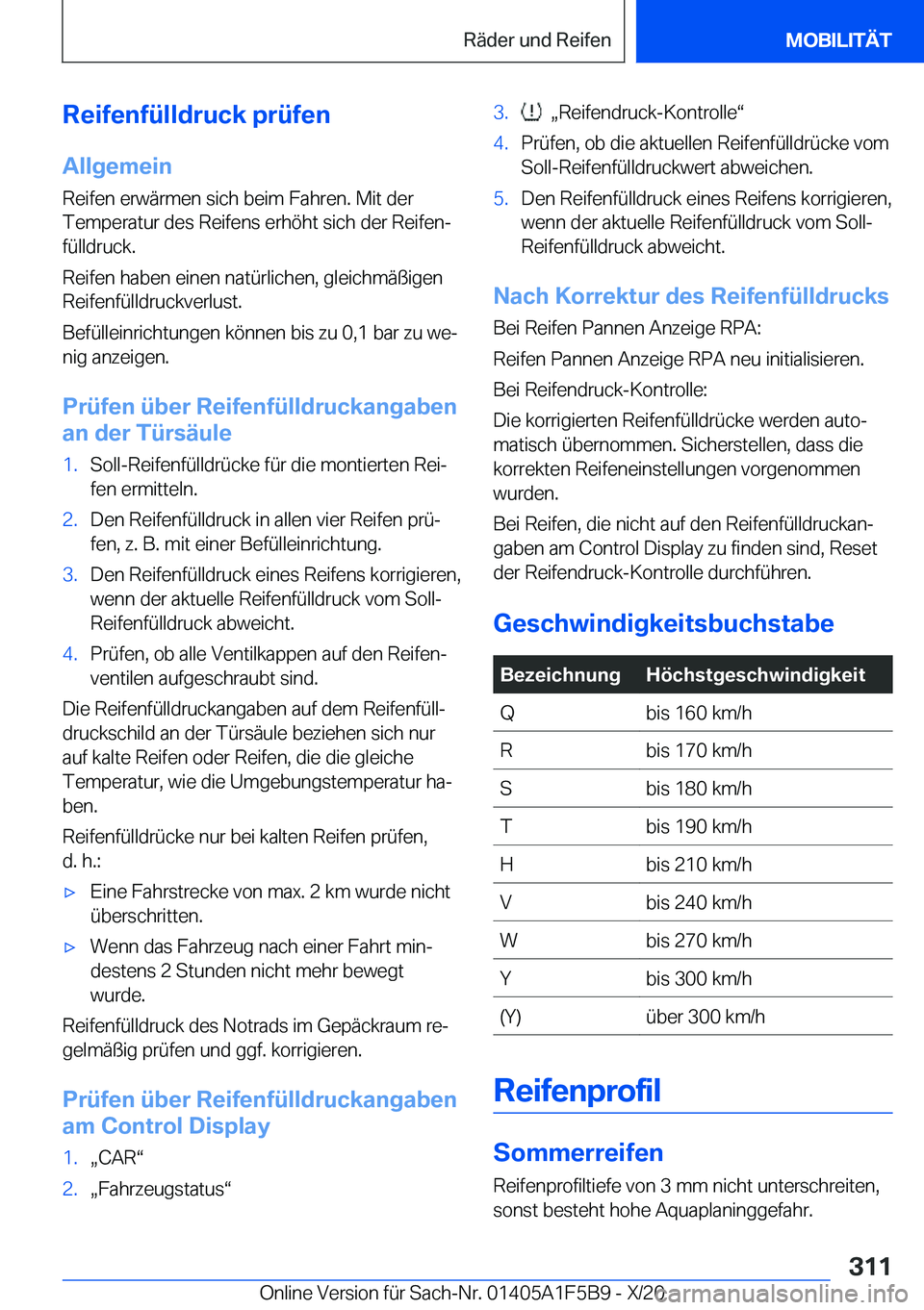 BMW X4 M 2021  Betriebsanleitungen (in German) �R�e�i�f�e�n�f�