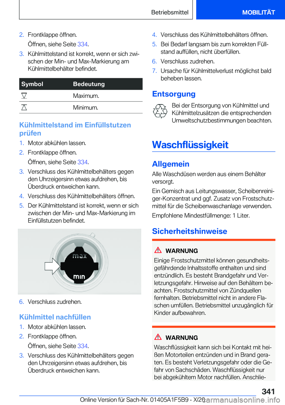 BMW X4 M 2021  Betriebsanleitungen (in German) �2�.�F�r�o�n�t�k�l�a�p�p�e��