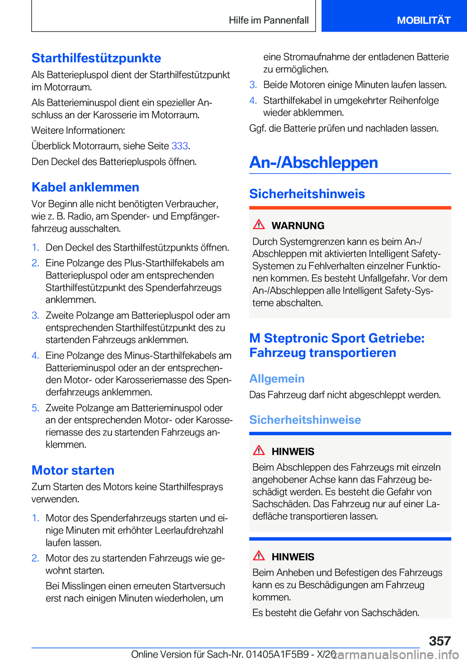 BMW X4 M 2021  Betriebsanleitungen (in German) �S�t�a�r�t�h�i�l�f�e�s�t�