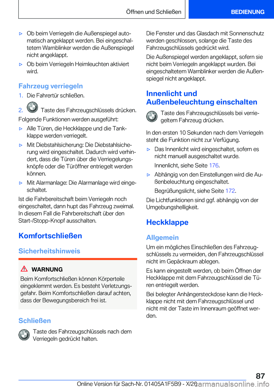 BMW X4 M 2021  Betriebsanleitungen (in German) 'x�O�b��b�e�i�m��V�e�r�r�i�e�g�e�l�n��d�i�e��A�u�
