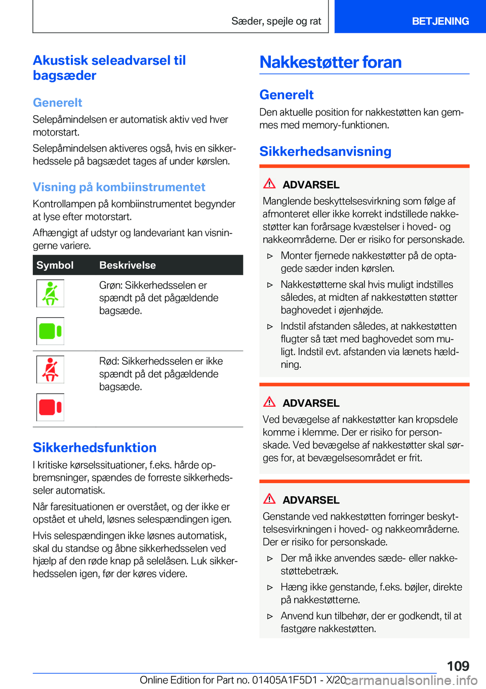 BMW X4 M 2021  InstruktionsbØger (in Danish) �A�k�u�s�t�i�s�k��s�e�l�e�a�d�v�a�r�s�e�l��t�i�l
�b�a�g�s�æ�d�e�r
�G�e�n�e�r�e�l�t
�S�e�l�e�p�å�m�i�n�d�e�l�s�e�n��e�r��a�u�t�o�m�a�t�i�s�k��a�k�t�i�v��v�e�d��h�v�e�r �m�o�t�o�r�s�t�a�r�t�.
�