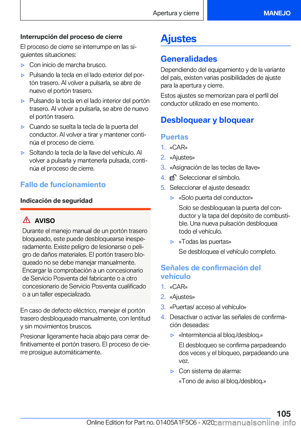 BMW X4 M 2021  Manuales de Empleo (in Spanish) �I�n�t�e�r�r�u�p�c�i�