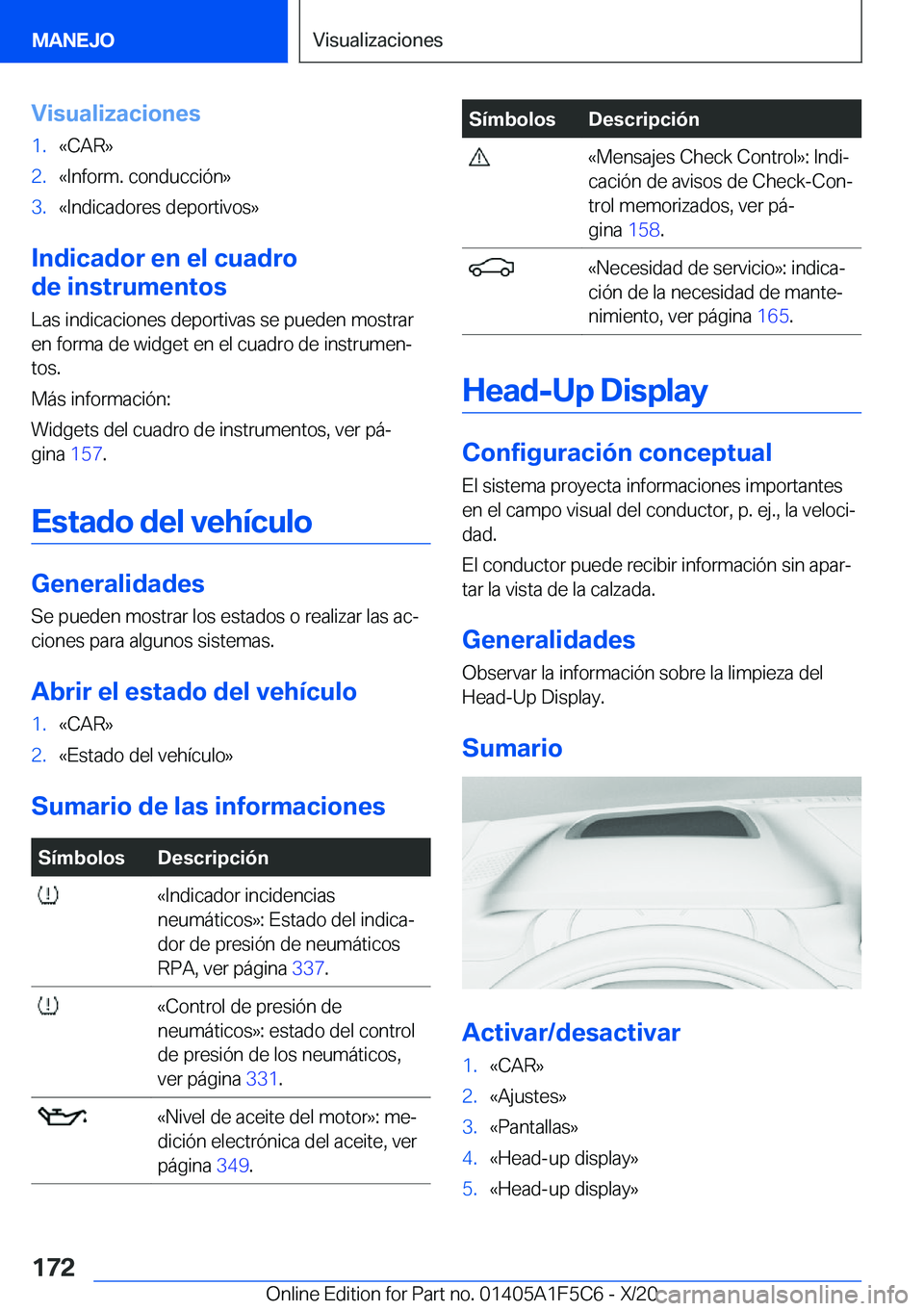 BMW X4 M 2021  Manuales de Empleo (in Spanish) �V�i�s�u�a�l�i�z�a�c�i�o�n�e�s�1�.�«�C�A�R�{�2�.�«�I�n�f�o�r�m�.��c�o�n�d�u�c�c�i�