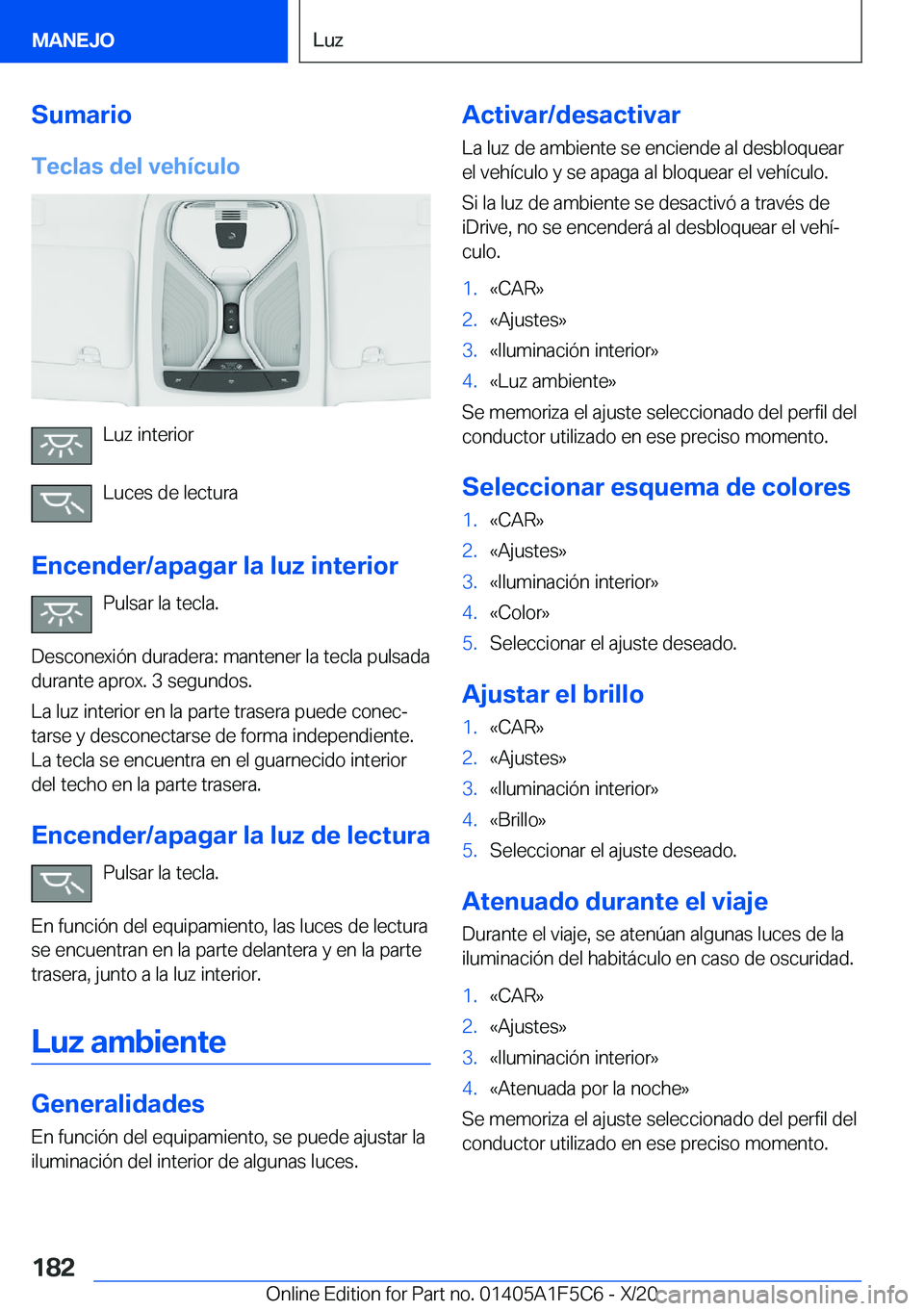 BMW X4 M 2021  Manuales de Empleo (in Spanish) �S�u�m�a�r�i�o�T�e�c�l�a�s��d�e�l��v�e�h�