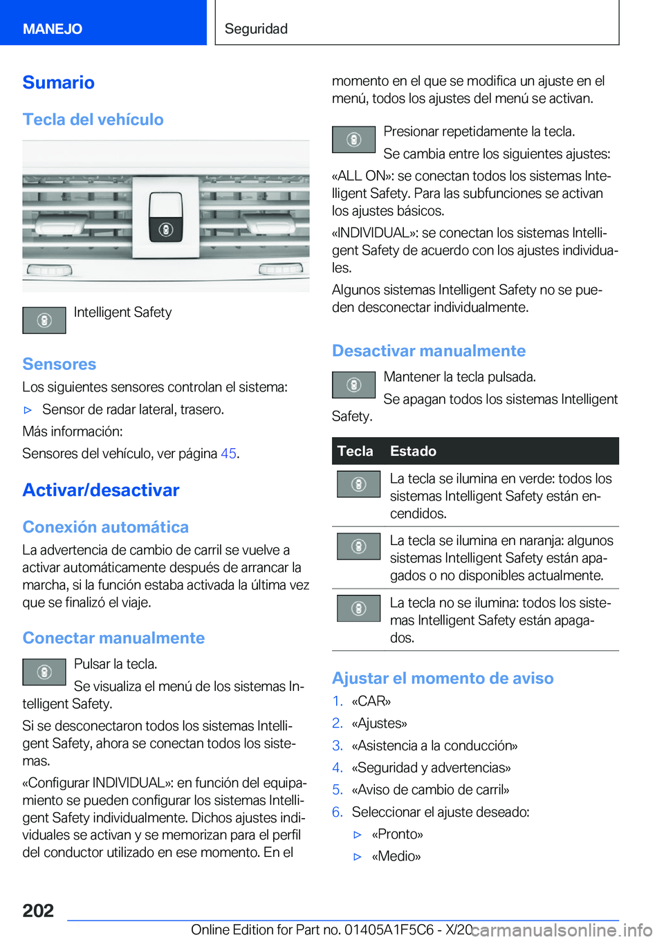 BMW X4 M 2021  Manuales de Empleo (in Spanish) �S�u�m�a�r�i�o�T�e�c�l�a��d�e�l��v�e�h�