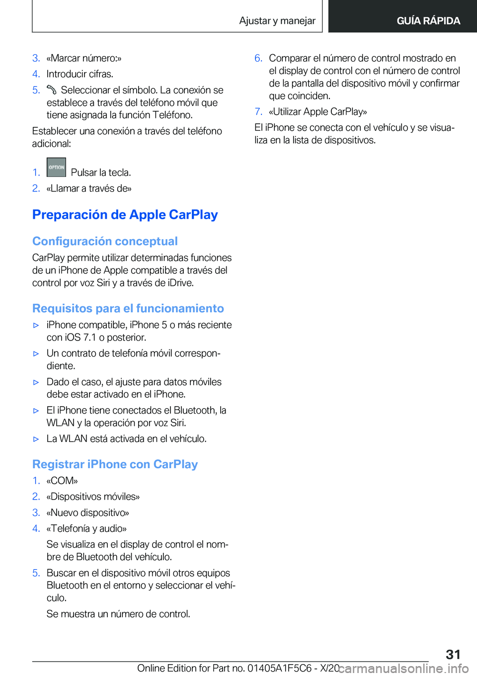 BMW X4 M 2021  Manuales de Empleo (in Spanish) �3�.�«�M�a�r�c�a�r��n�