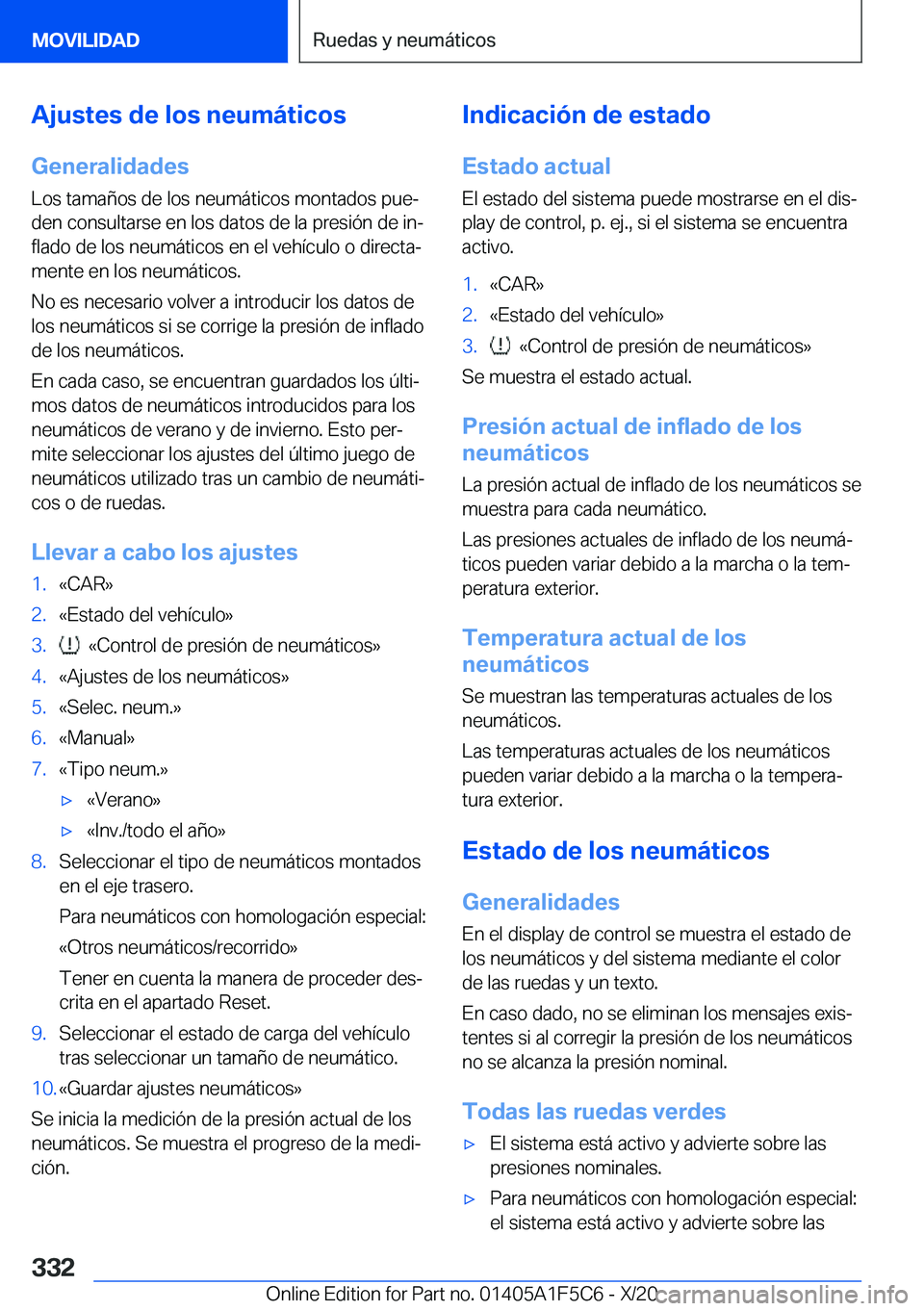 BMW X4 M 2021  Manuales de Empleo (in Spanish) �A�j�u�s�t�e�s��d�e��l�o�s��n�e�u�m�