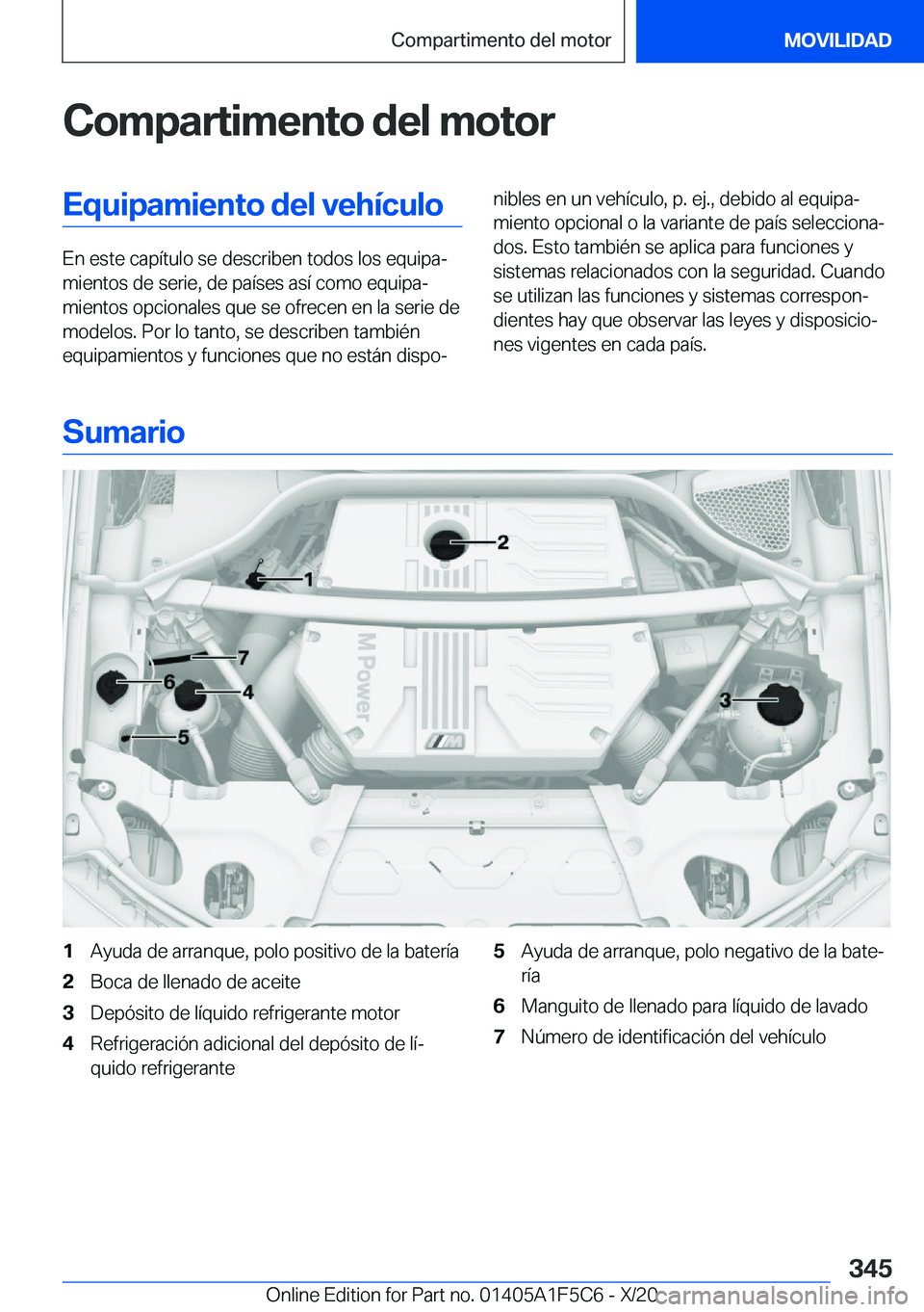 BMW X4 M 2021  Manuales de Empleo (in Spanish) �C�o�m�p�a�r�t�i�m�e�n�t�o��d�e�l��m�o�t�o�r�E�q�u�i�p�a�m�i�e�n�t�o��d�e�l��v�e�h�