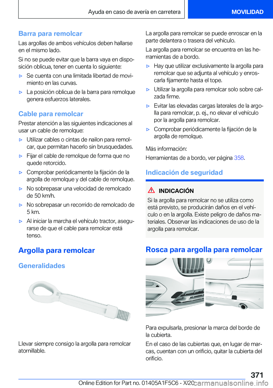 BMW X4 M 2021  Manuales de Empleo (in Spanish) �B�a�r�r�a��p�a�r�a��r�e�m�o�l�c�a�r�L�a�s��a�r�g�o�l�l�a�s��d�e��a�m�b�o�s��v�e�h�
