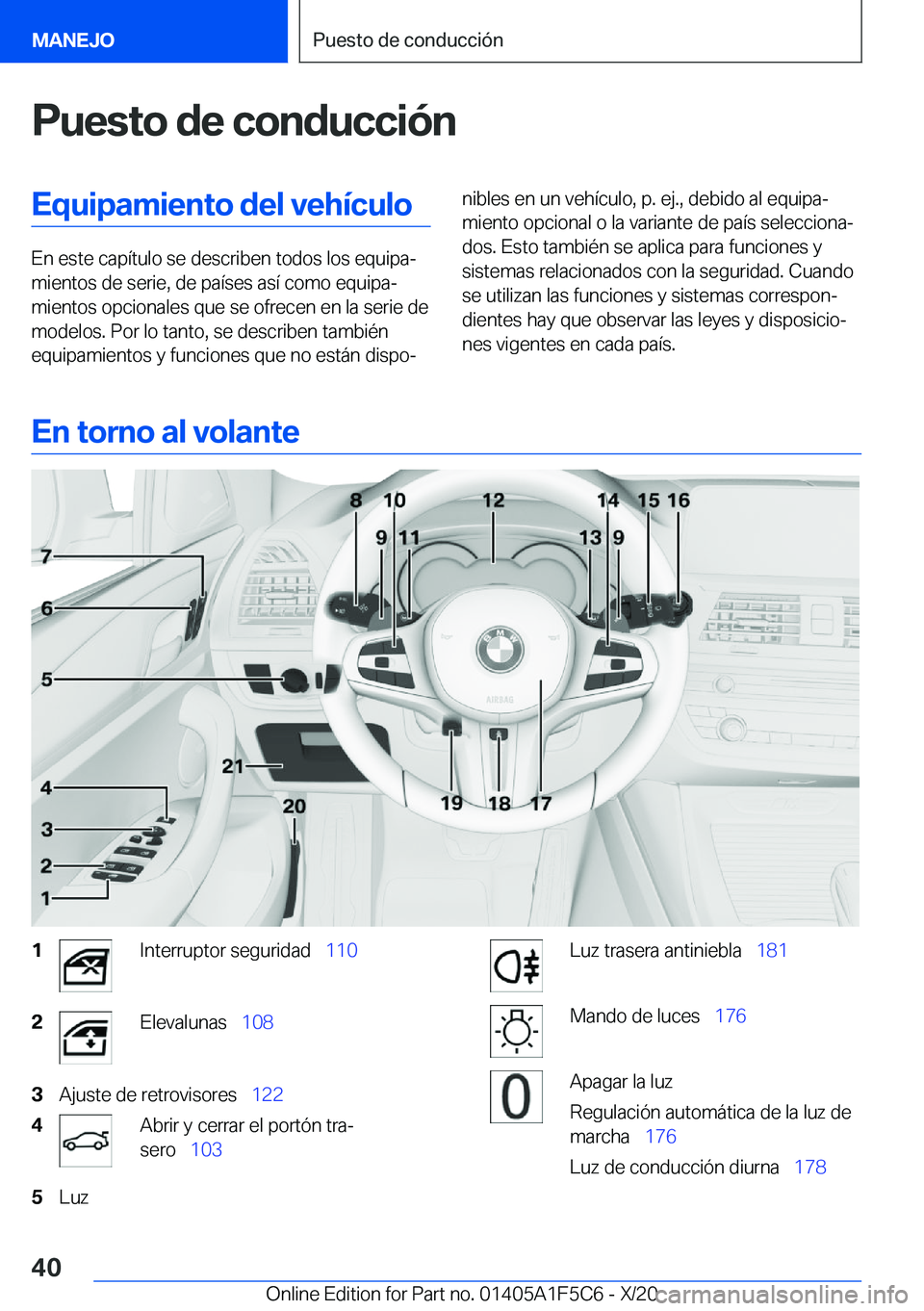 BMW X4 M 2021  Manuales de Empleo (in Spanish) �P�u�e�s�t�o��d�e��c�o�n�d�u�c�c�i�