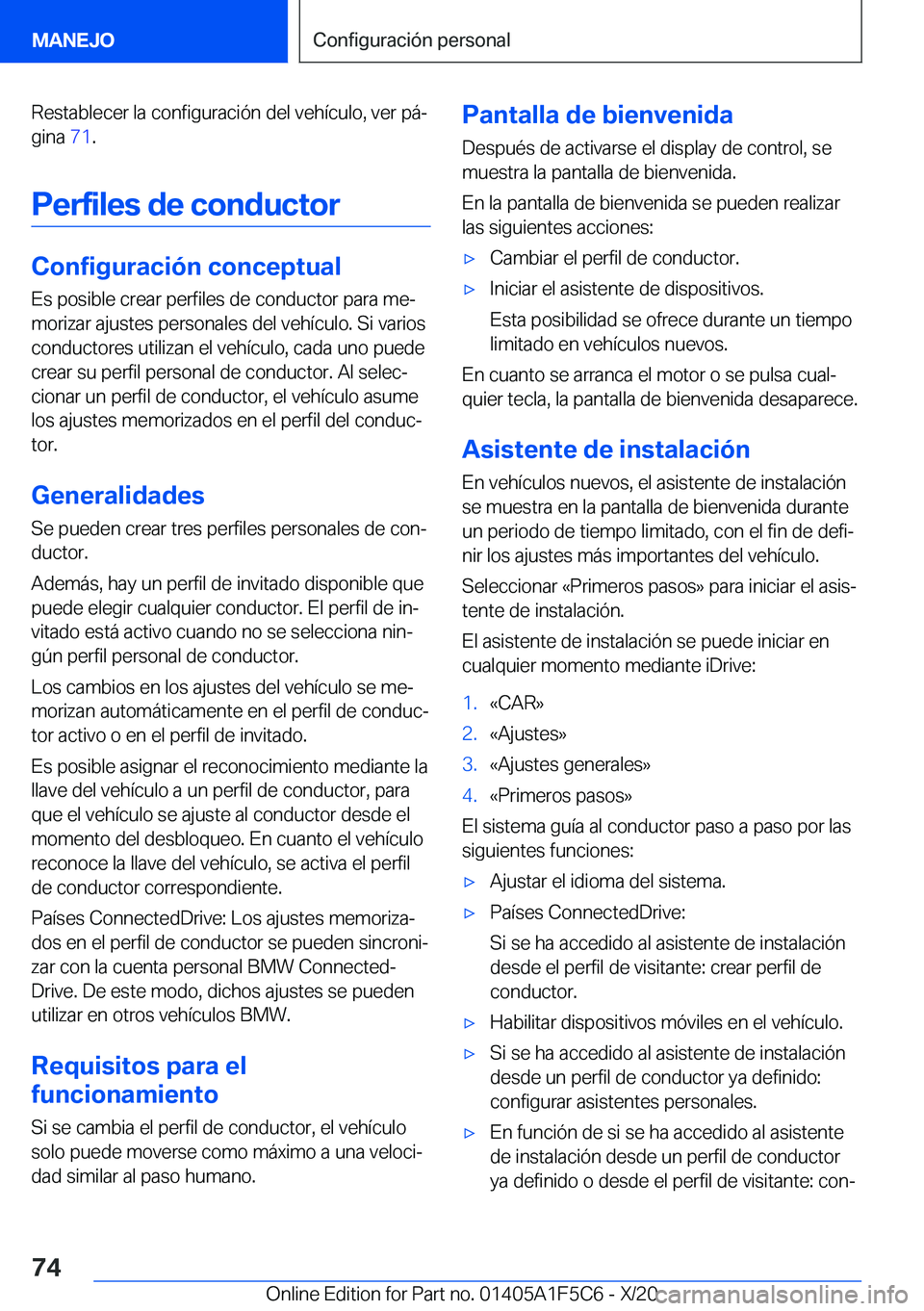 BMW X4 M 2021  Manuales de Empleo (in Spanish) �R�e�s�t�a�b�l�e�c�e�r��l�a��c�o�n�f�i�g�u�r�a�c�i�