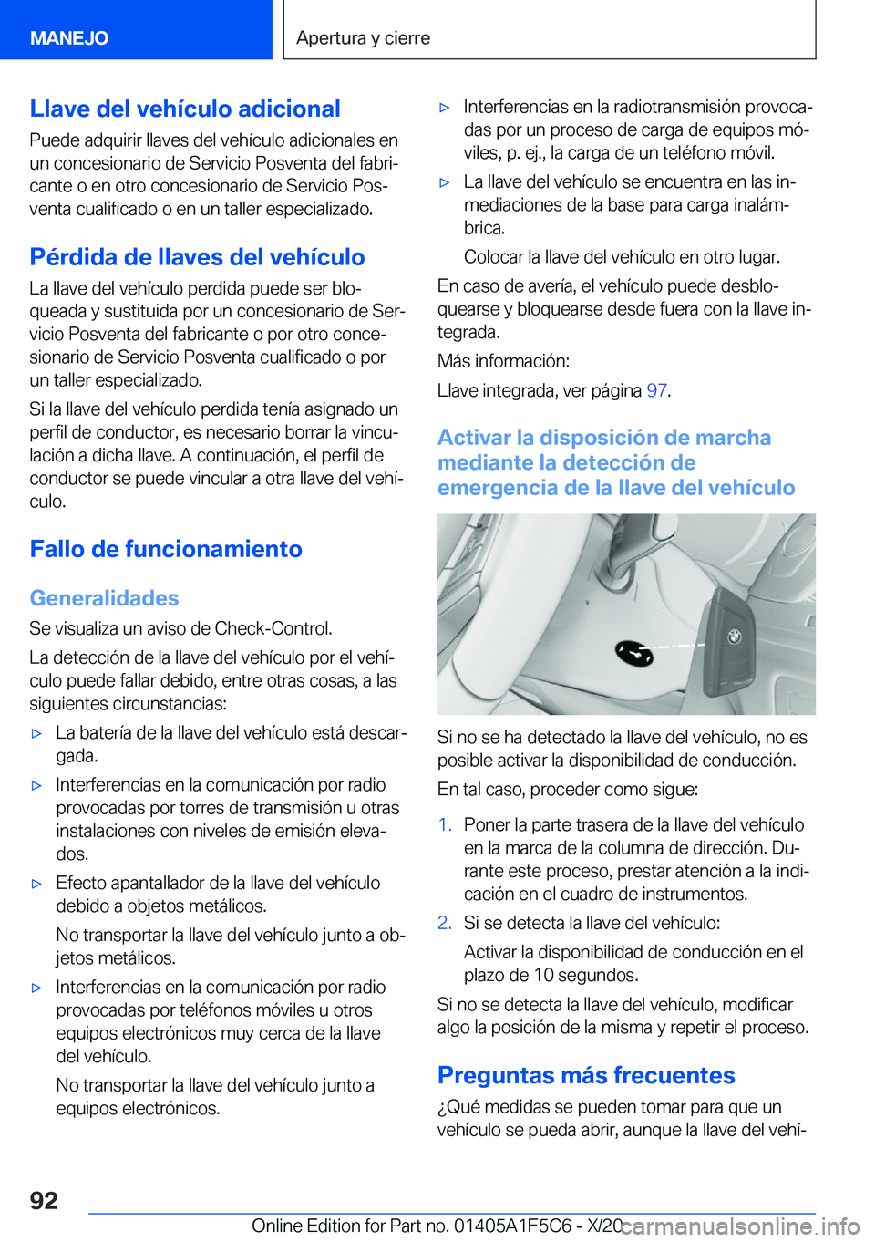 BMW X4 M 2021  Manuales de Empleo (in Spanish) �L�l�a�v�e��d�e�l��v�e�h�