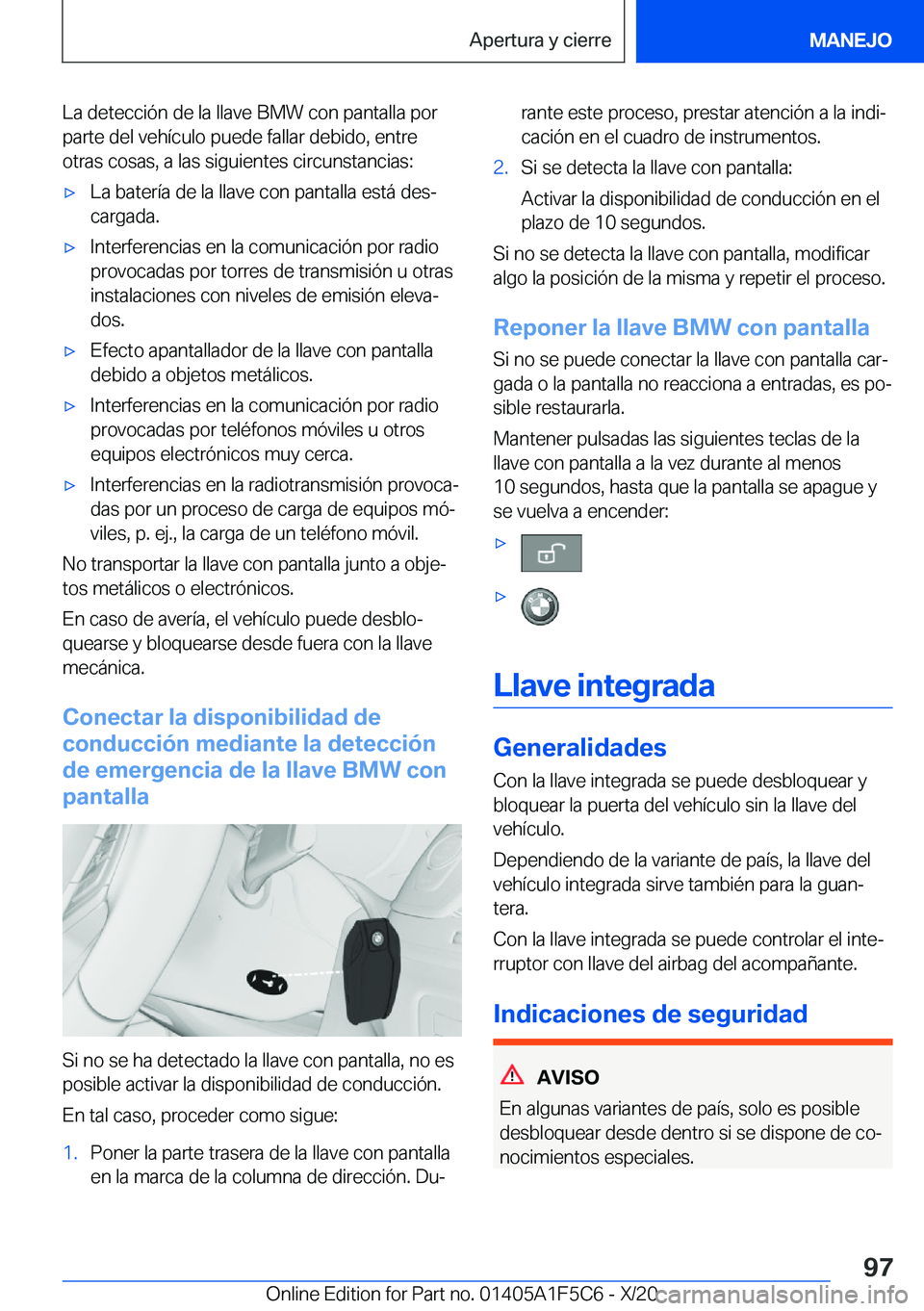 BMW X4 M 2021  Manuales de Empleo (in Spanish) �L�a��d�e�t�e�c�c�i�