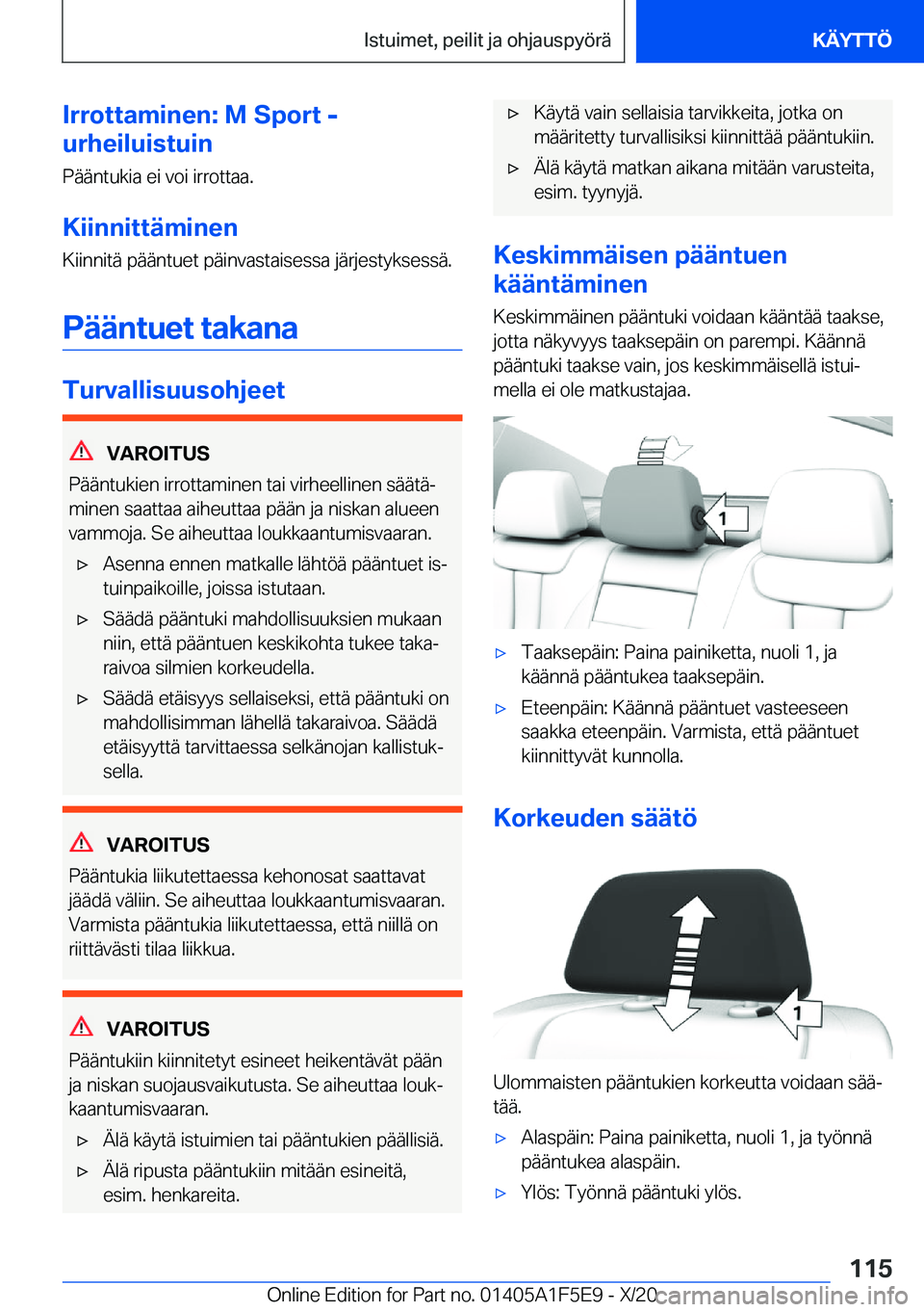BMW X4 M 2021  Omistajan Käsikirja (in Finnish) �I�r�r�o�t�t�a�m�i�n�e�n�:��M��S�p�o�r�t��-
�u�r�h�e�i�l�u�i�s�t�u�i�n
�P�