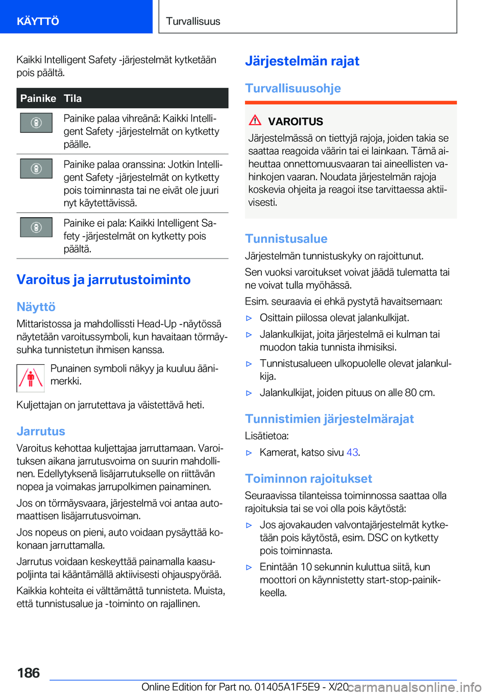 BMW X4 M 2021  Omistajan Käsikirja (in Finnish) �K�a�i�k�k�i��I�n�t�e�l�l�i�g�e�n�t��S�a�f�e�t�y��-�j�