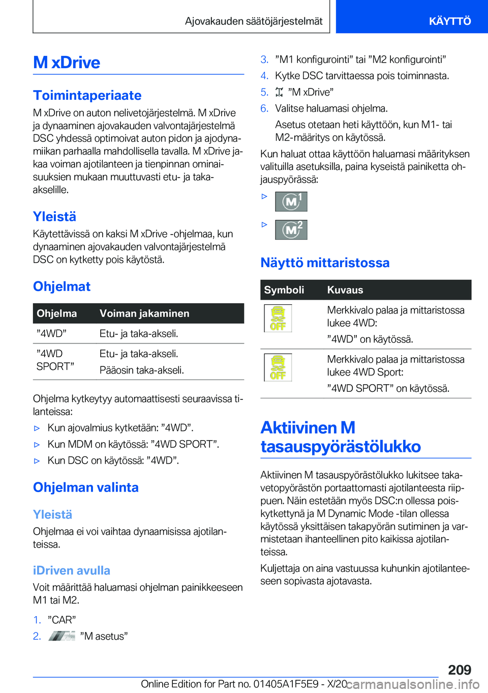 BMW X4 M 2021  Omistajan Käsikirja (in Finnish) �M��x�D�r�i�v�e
�T�o�i�m�i�n�t�a�p�e�r�i�a�a�t�e
�M��x�D�r�i�v�e��o�n��a�u�t�o�n��n�e�l�i�v�e�t�o�j�