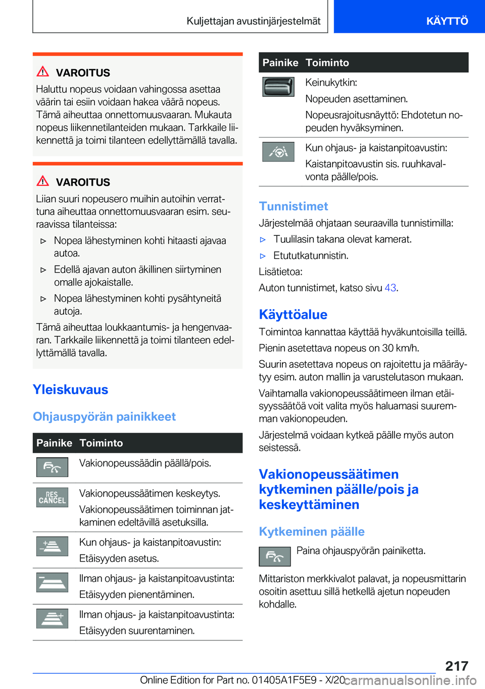 BMW X4 M 2021  Omistajan Käsikirja (in Finnish) �V�A�R�O�I�T�U�S
�H�a�l�u�t�t�u��n�o�p�e�u�s��v�o�i�d�a�a�n��v�a�h�i�n�g�o�s�s�a��a�s�e�t�t�a�a �v�