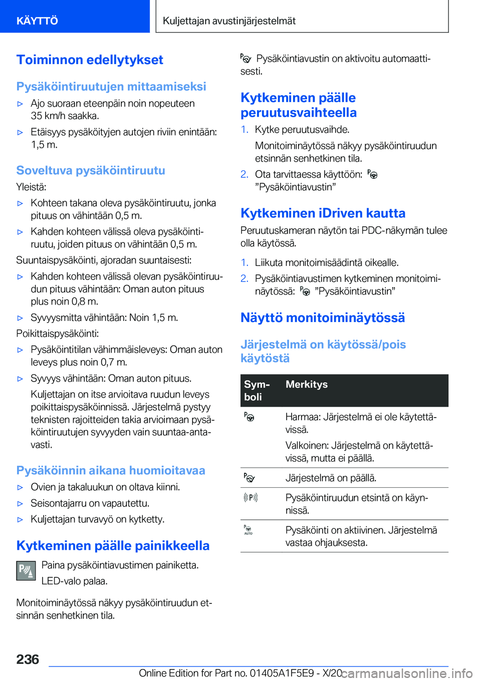 BMW X4 M 2021  Omistajan Käsikirja (in Finnish) �T�o�i�m�i�n�n�o�n��e�d�e�l�l�y�t�y�k�s�e�t�P�y�s�