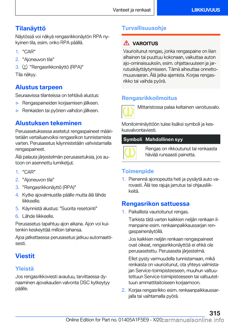 BMW X4 M 2021  Omistajan Käsikirja (in Finnish) �T�i�l�a�n�