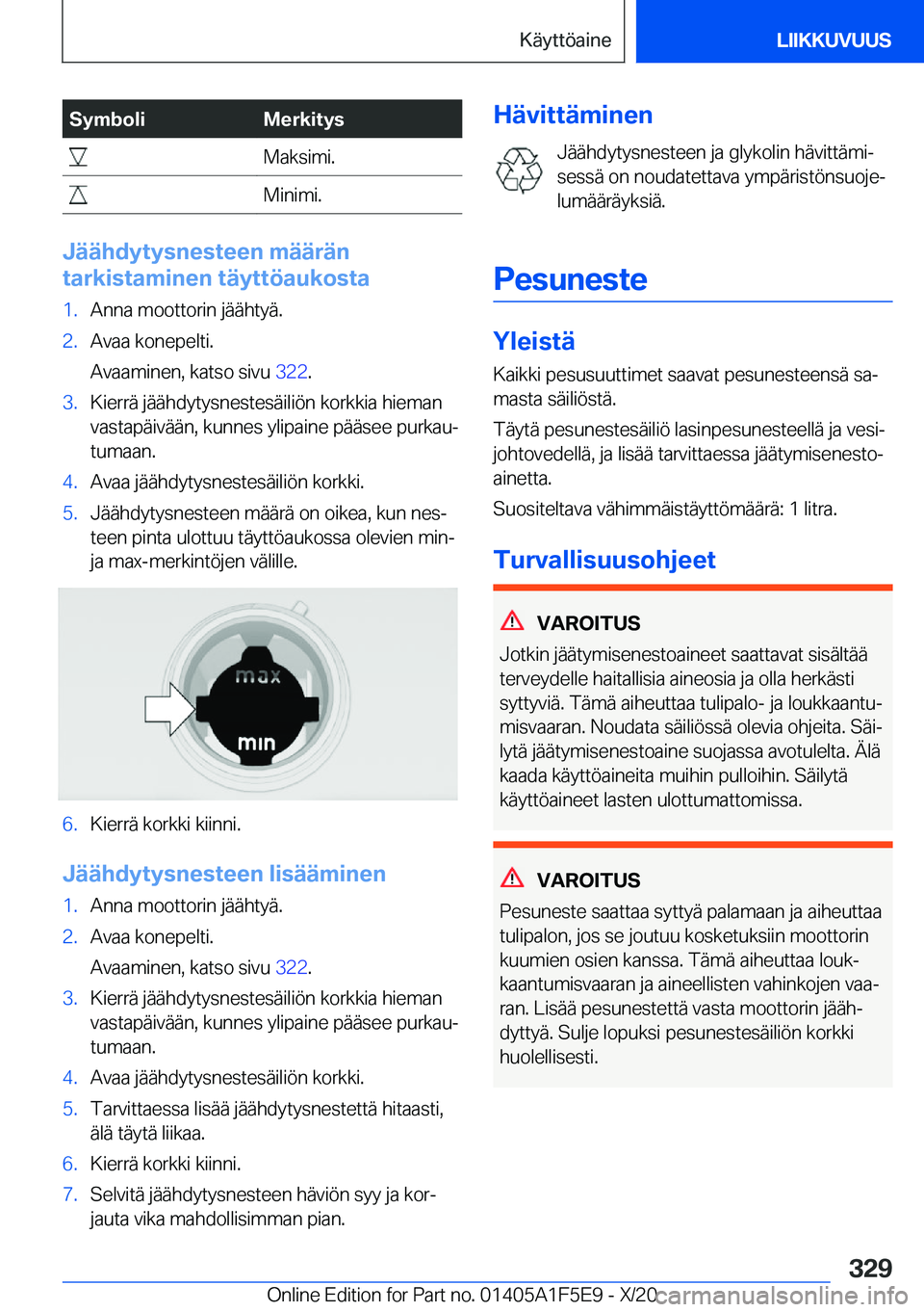 BMW X4 M 2021  Omistajan Käsikirja (in Finnish) �S�y�m�b�o�l�i�M�e�r�k�i�t�y�s��M�a�k�s�i�m�i�.��M�i�n�i�m�i�.
�J�