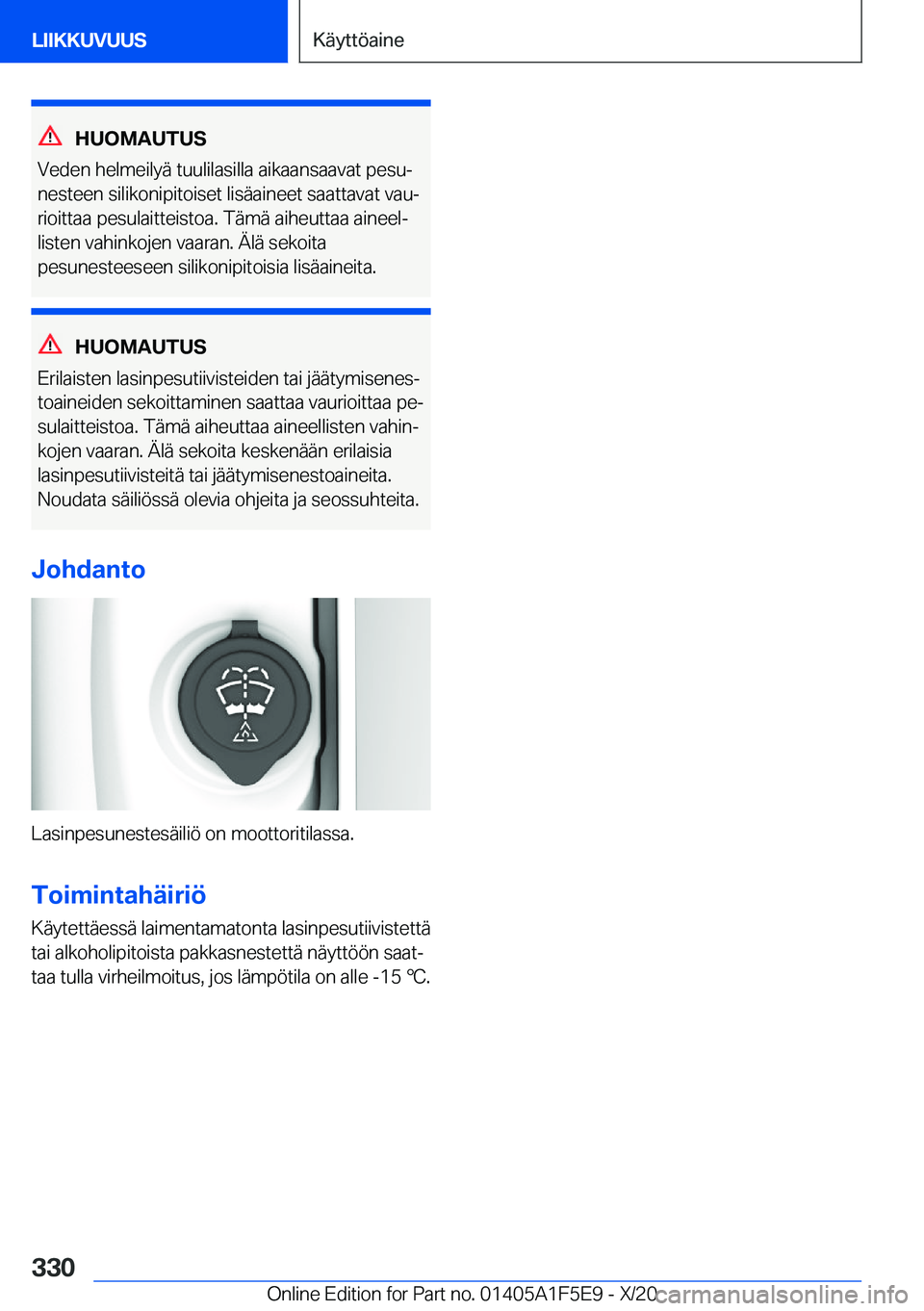 BMW X4 M 2021  Omistajan Käsikirja (in Finnish) �H�U�O�M�A�U�T�U�S
�V�e�d�e�n��h�e�l�m�e�i�l�y�
