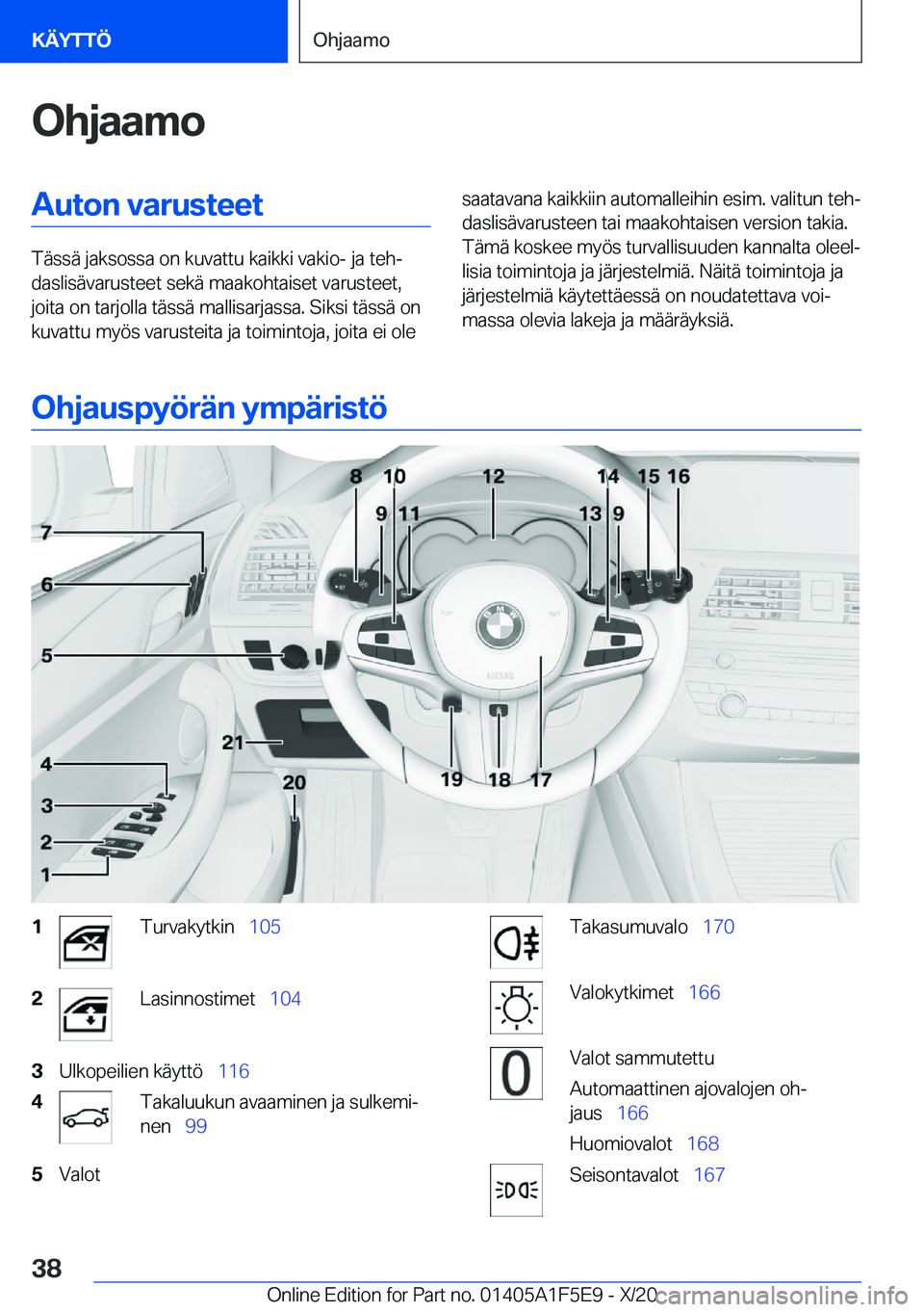 BMW X4 M 2021  Omistajan Käsikirja (in Finnish) �O�h�j�a�a�m�o�A�u�t�o�n��v�a�r�u�s�t�e�e�t
�T�