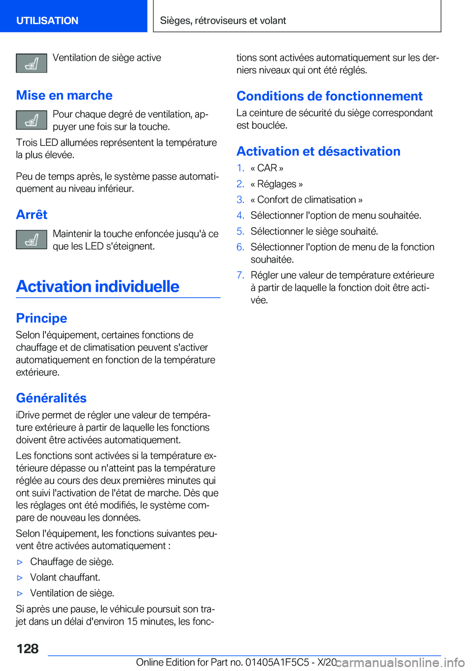 BMW X4 M 2021  Notices Demploi (in French) �V�e�n�t�i�l�a�t�i�o�n��d�e��s�i�è�g�e��a�c�t�i�v�e
�M�i�s�e��e�n��m�a�r�c�h�e �P�o�u�r��c�h�a�q�u�e��d�e�g�r�é��d�e��v�e�n�t�i�l�a�t�i�o�n�,��a�pj
�p�u�y�e�r��u�n�e��f�o�i�s��s�u�r��