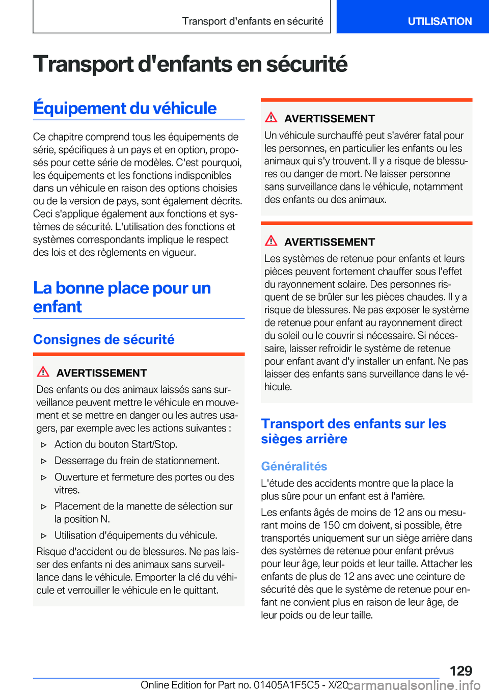 BMW X4 M 2021  Notices Demploi (in French) �T�r�a�n�s�p�o�r�t��d�'�e�n�f�a�n�t�s��e�n��s�é�c�u�r�i�t�é�