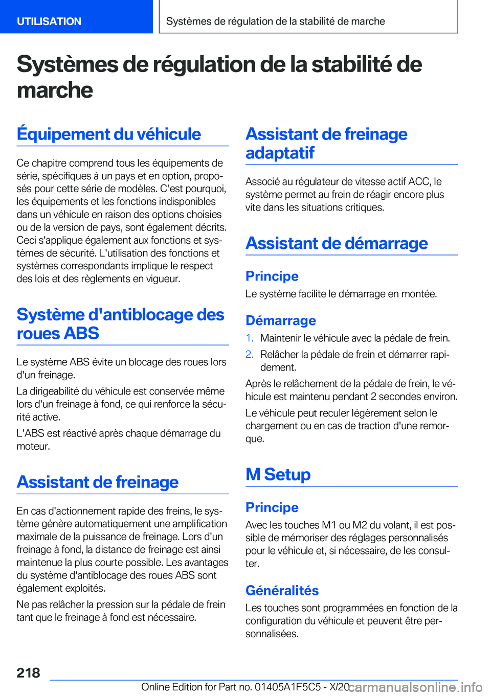 BMW X4 M 2021  Notices Demploi (in French) �S�y�s�t�è�m�e�s��d�e��r�é�g�u�l�a�t�i�o�n��d�e��l�a��s�t�a�b�i�l�i�t�é��d�e�m�a�r�c�h�e�