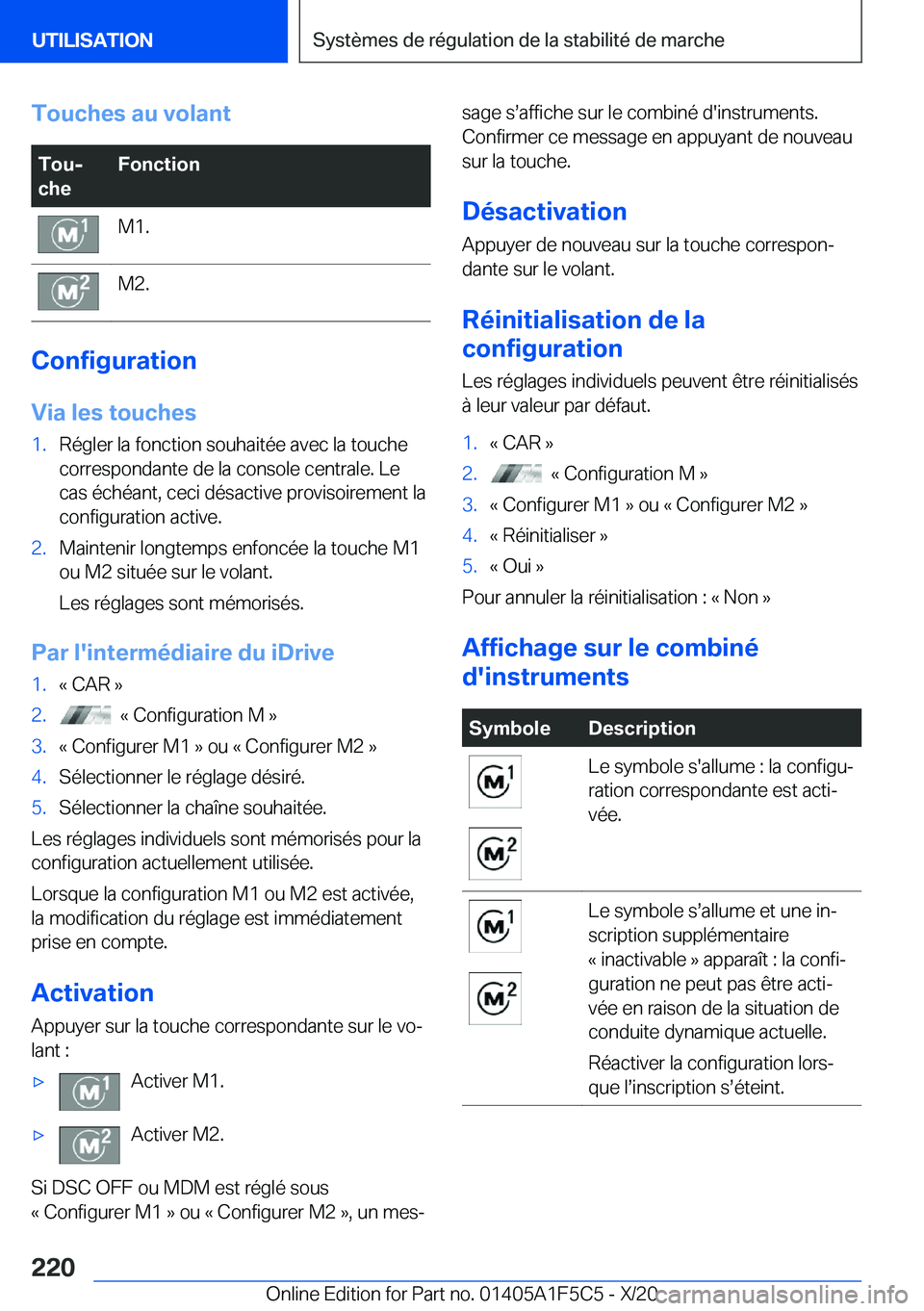 BMW X4 M 2021  Notices Demploi (in French) �T�o�u�c�h�e�s��a�u��v�o�l�a�n�t�T�o�uj
�c�h�e�F�o�n�c�t�i�o�n�M�1�.�M�2�.
�C�o�n�f�i�g�u�r�a�t�i�o�n
�V�i�a��l�e�s��t�o�u�c�h�e�s
�1�.�R�é�g�l�e�r��l�a��f�o�n�c�t�i�o�n��s�o�u�h�a�i�t�é�e�