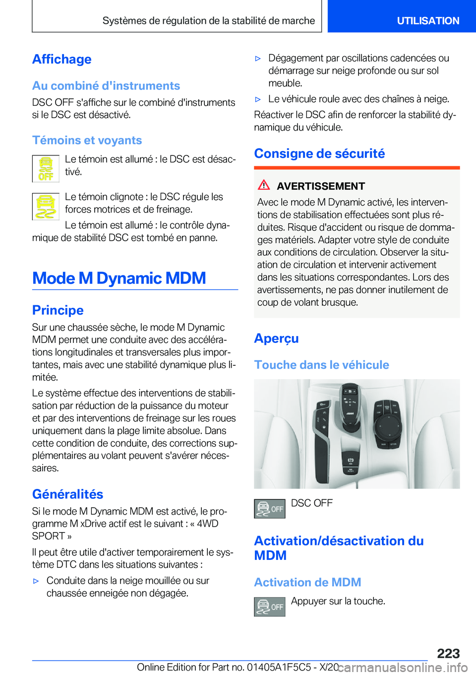 BMW X4 M 2021  Notices Demploi (in French) �A�f�f�i�c�h�a�g�e
�A�u��c�o�m�b�i�n�é��d�'�i�n�s�t�r�u�m�e�n�t�s �D�S�C��O�F�F��s�'�a�f�f�i�c�h�e��s�u�r��l�e��c�o�m�b�i�n�é��d�'�i�n�s�t�r�u�m�e�n�t�s
�s�i��l�e��D�S�C��e�s�