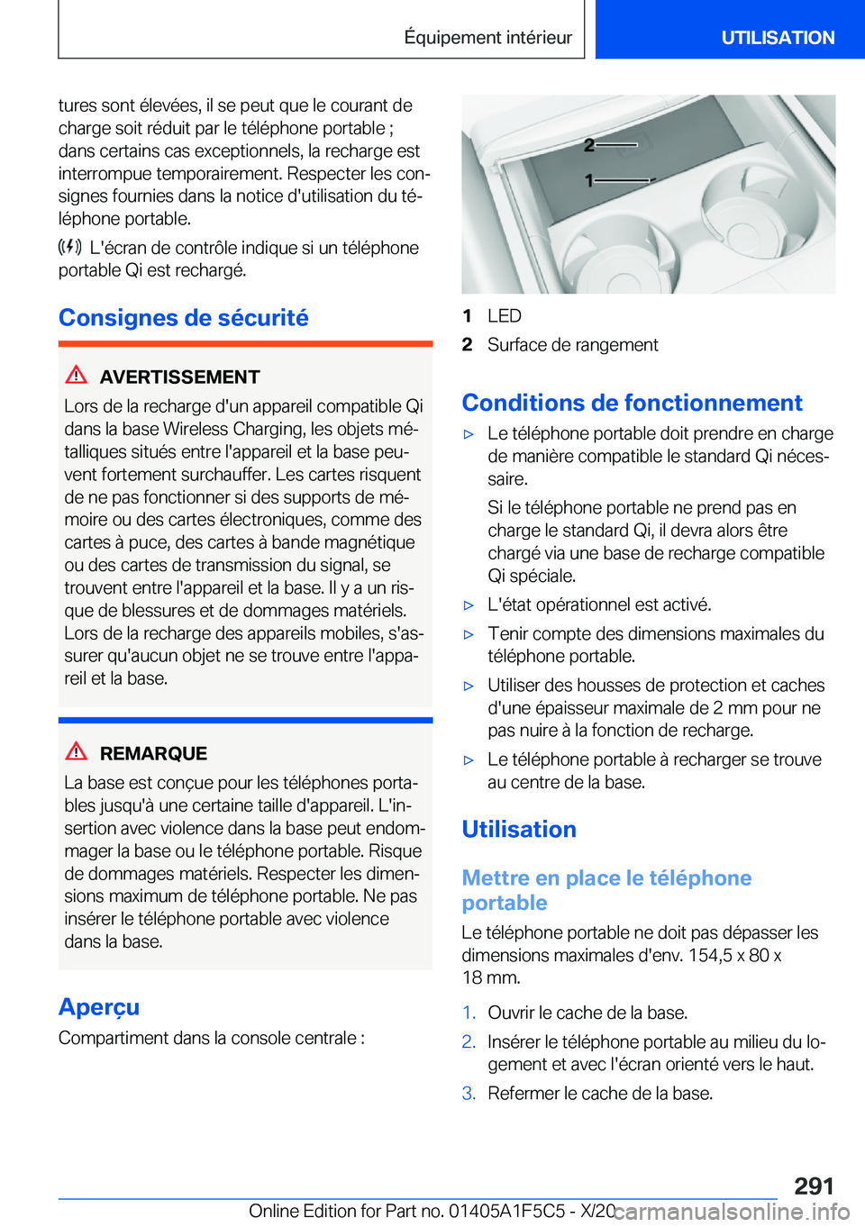 BMW X4 M 2021  Notices Demploi (in French) �t�u�r�e�s��s�o�n�t��é�l�e�v�é�e�s�,��i�l��s�e��p�e�u�t��q�u�e��l�e��c�o�u�r�a�n�t��d�e
�c�h�a�r�g�e��s�o�i�t��r�é�d�u�i�t��p�a�r��l�e��t�é�l�é�p�h�o�n�e��p�o�r�t�a�b�l�e��;
�d�a�