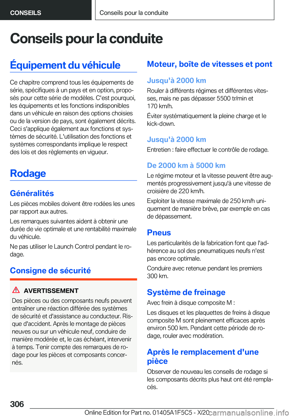 BMW X4 M 2021  Notices Demploi (in French) �C�o�n�s�e�i�l�s��p�o�u�r��l�a��c�o�n�d�u�i�t�e�