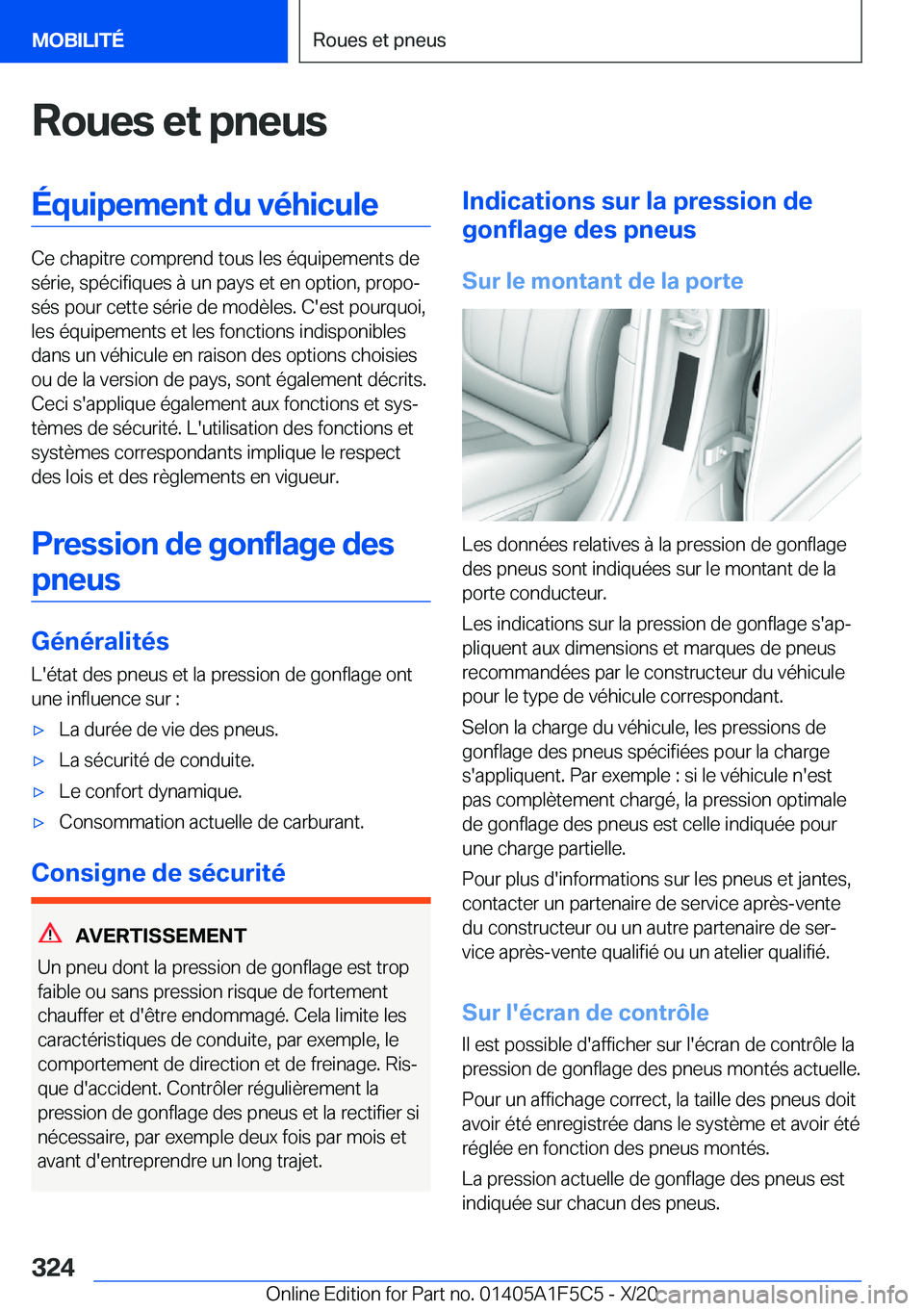 BMW X4 M 2021  Notices Demploi (in French) �R�o�u�e�s��e�t��p�n�e�u�s�