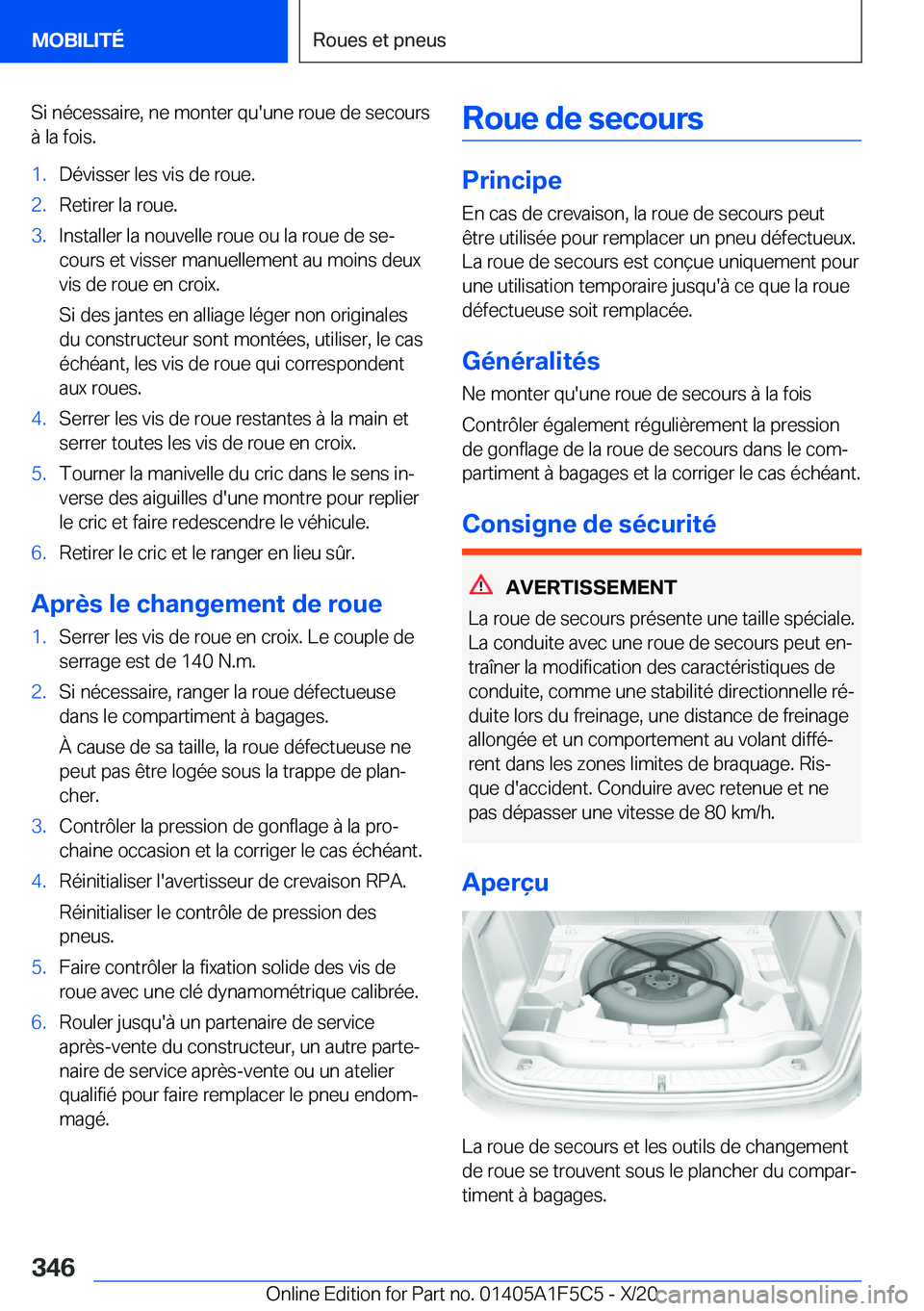 BMW X4 M 2021  Notices Demploi (in French) �S�i��n�é�c�e�s�s�a�i�r�e�,��n�e��m�o�n�t�e�r��q�u�'�u�n�e��r�o�u�e��d�e��s�e�c�o�u�r�s�