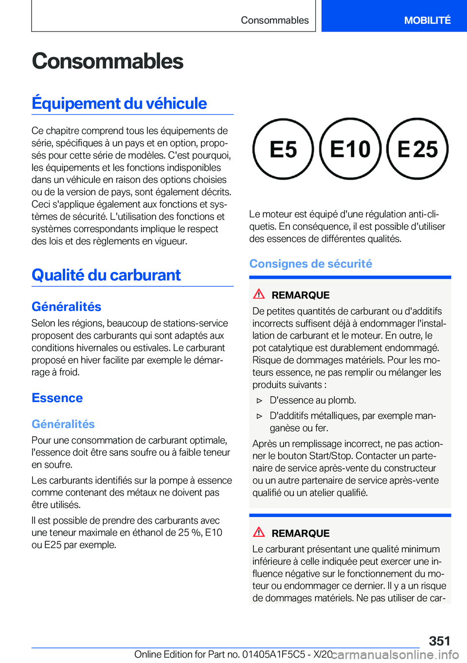 BMW X4 M 2021  Notices Demploi (in French) �C�o�n�s�o�m�m�a�b�l�e�s�