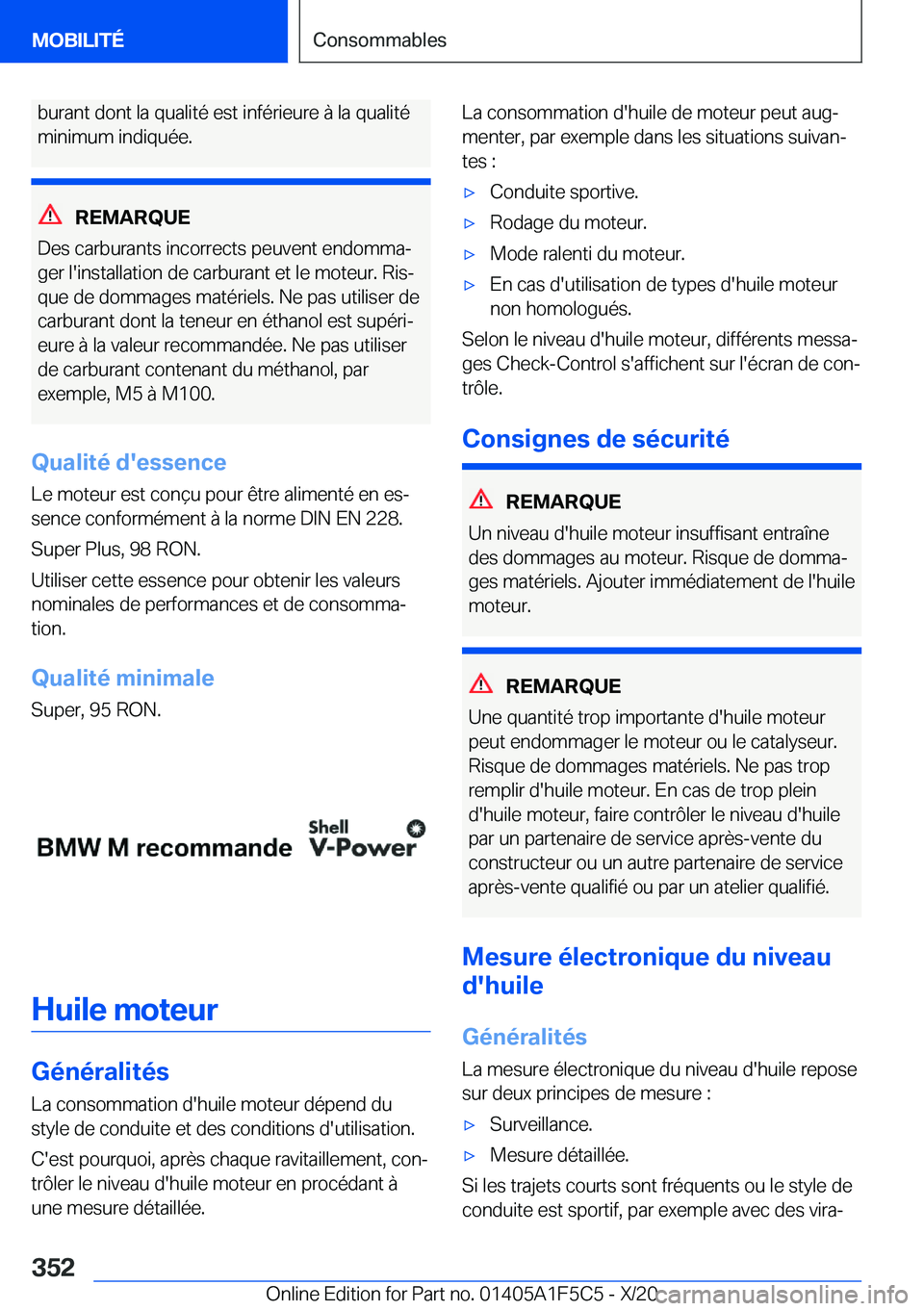 BMW X4 M 2021  Notices Demploi (in French) �b�u�r�a�n�t��d�o�n�t��l�a��q�u�a�l�i�t�é��e�s�t��i�n�f�é�r�i�e�u�r�e��