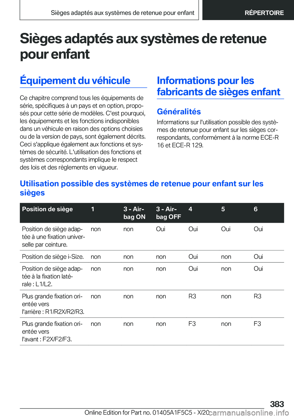 BMW X4 M 2021  Notices Demploi (in French) �S�i�è�g�e�s��a�d�a�p�t�é�s��a�u�x��s�y�s�t�è�m�e�s��d�e��r�e�t�e�n�u�e
�p�o�u�r��e�n�f�a�n�t�