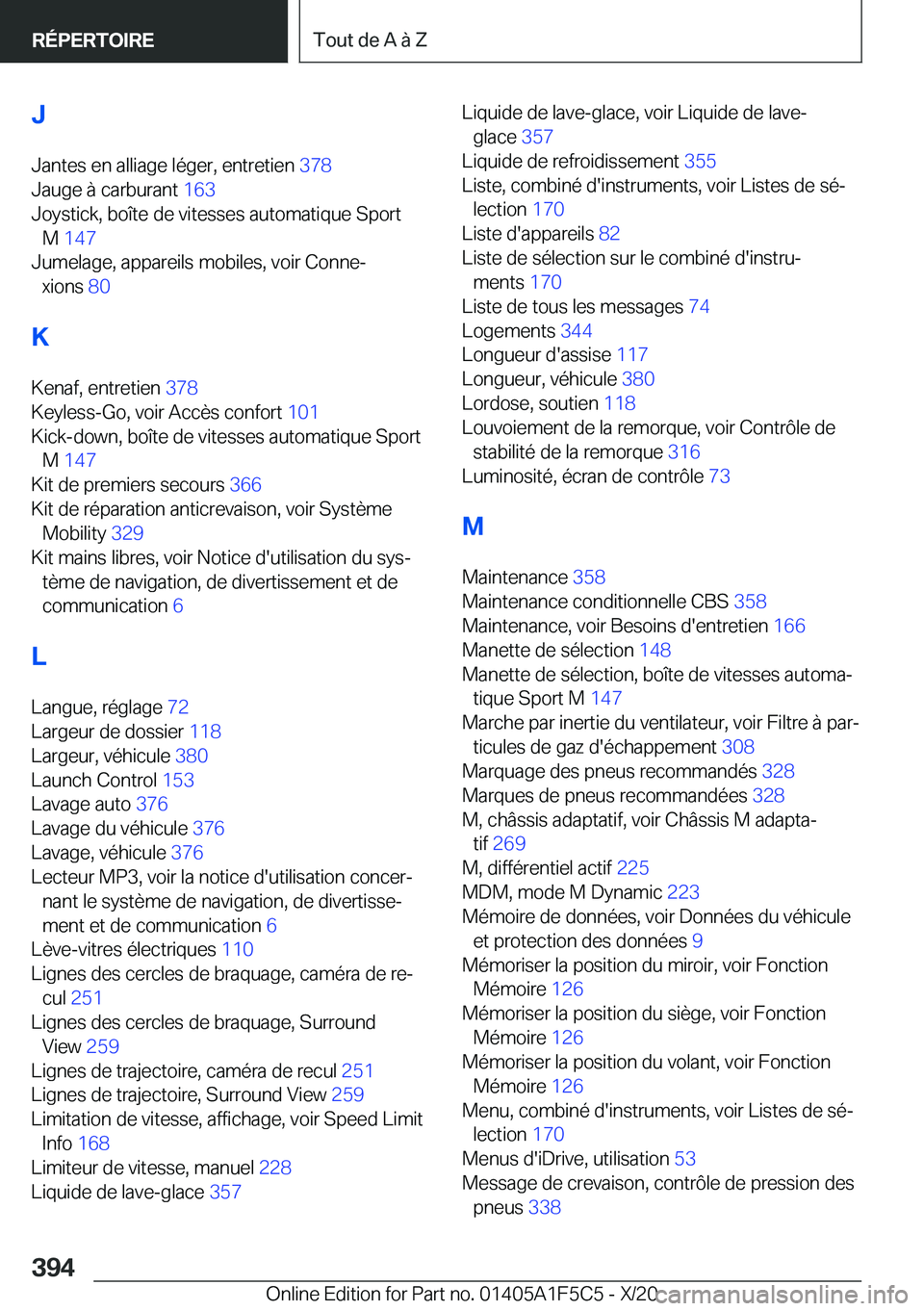 BMW X4 M 2021  Notices Demploi (in French) �J
�J�a�n�t�e�s��e�n��a�l�l�i�a�g�e��l�é�g�e�r�,��e�n�t�r�e�t�i�e�n� �3�7�8�
�J�a�u�g�e��