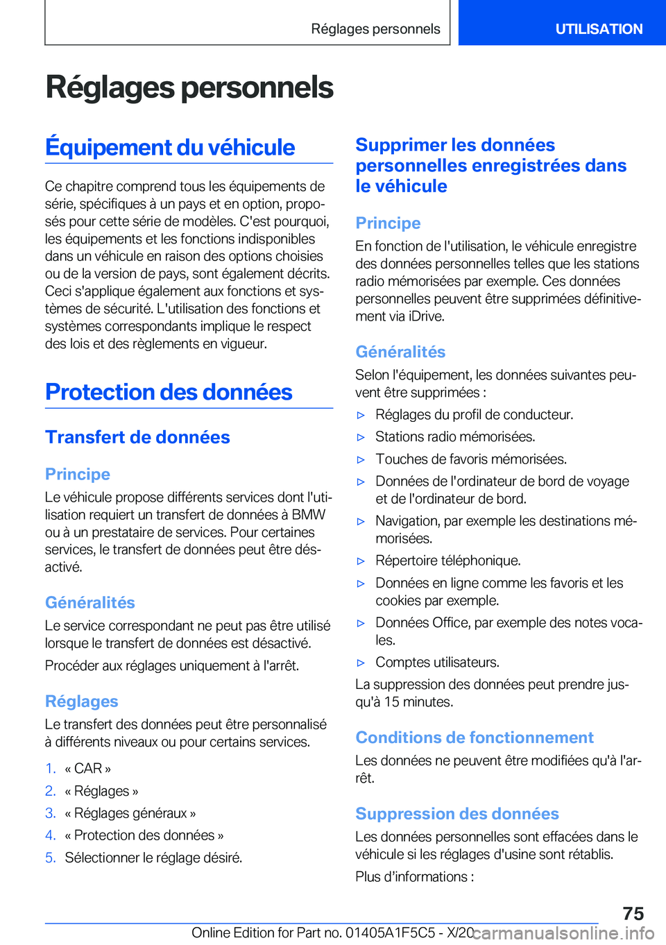 BMW X4 M 2021  Notices Demploi (in French) �R�é�g�l�a�g�e�s��p�e�r�s�o�n�n�e�l�s�