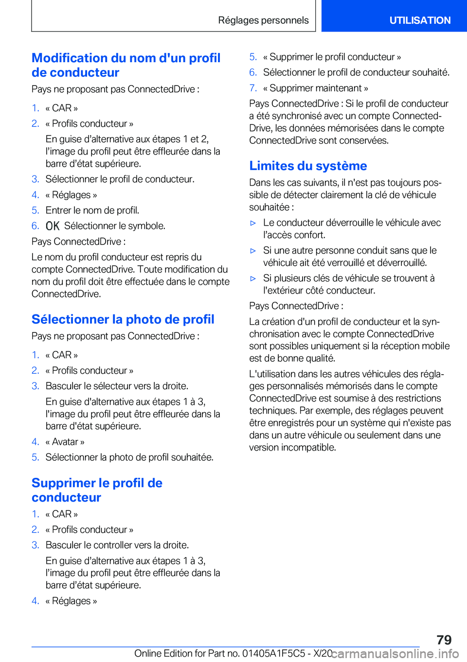 BMW X4 M 2021  Notices Demploi (in French) �M�o�d�i�f�i�c�a�t�i�o�n��d�u��n�o�m��d�'�u�n��p�r�o�f�i�l
�d�e��c�o�n�d�u�c�t�e�u�r
�P�a�y�s��n�e��p�r�o�p�o�s�a�n�t��p�a�s��C�o�n�n�e�c�t�e�d�D�r�i�v�e��:�1�.�k��C�A�R��{�2�.�k��P�r