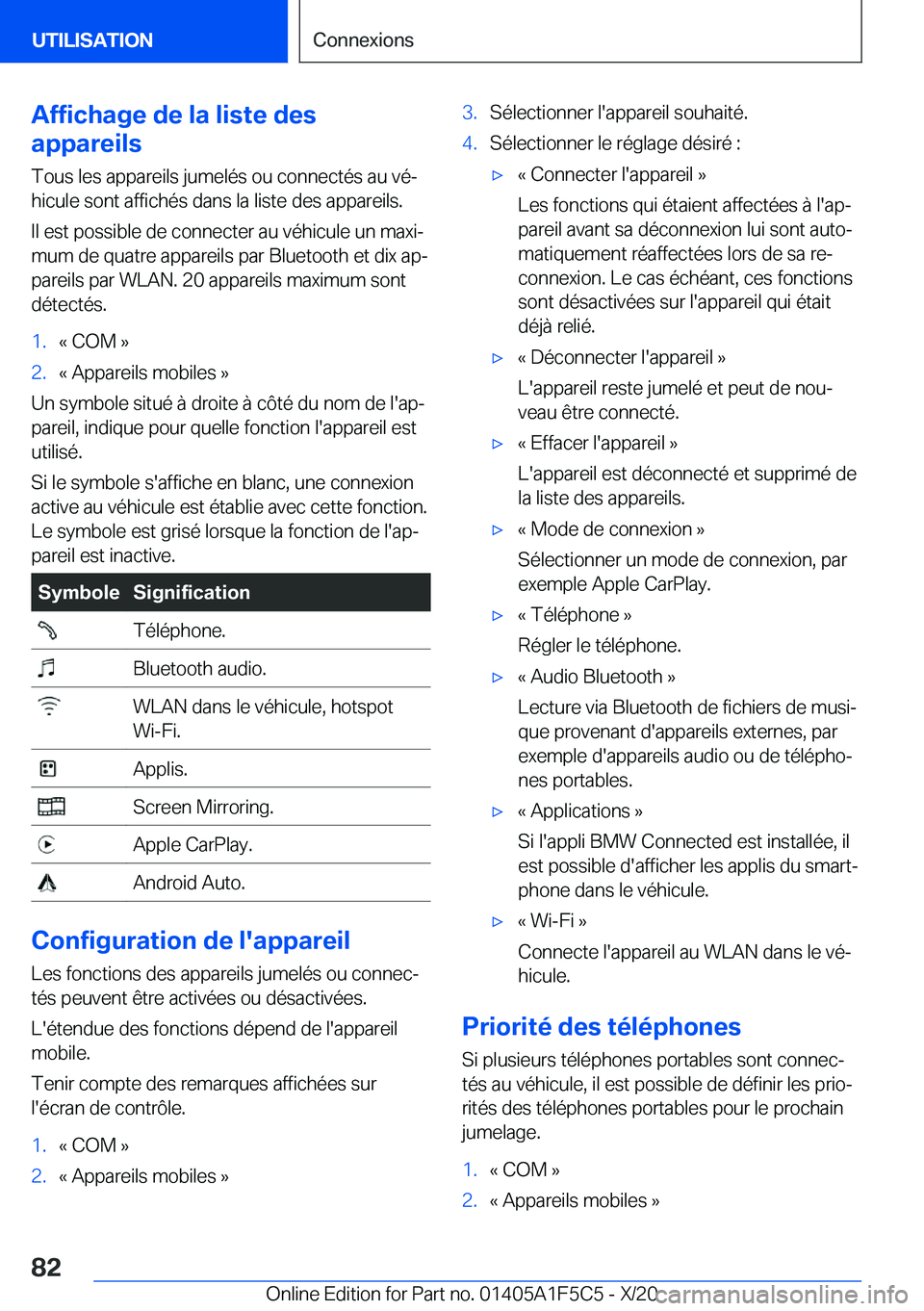 BMW X4 M 2021  Notices Demploi (in French) �A�f�f�i�c�h�a�g�e��d�e��l�a��l�i�s�t�e��d�e�s
�a�p�p�a�r�e�i�l�s
�T�o�u�s��l�e�s��a�p�p�a�r�e�i�l�s��j�u�m�e�l�é�s��o�u��c�o�n�n�e�c�t�é�s��a�u��v�éj �h�i�c�u�l�e��s�o�n�t��a�f�f�i�c