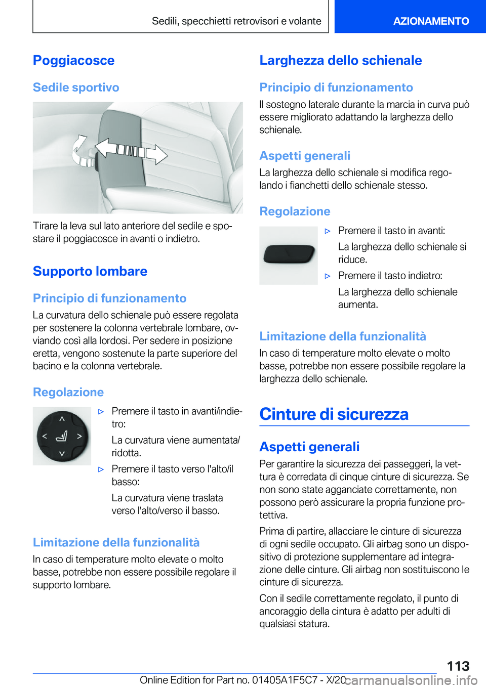 BMW X4 M 2021  Libretti Di Uso E manutenzione (in Italian) �P�o�g�g�i�a�c�o�s�c�e
�S�e�d�i�l�e��s�p�o�r�t�i�v�o
�T�i�r�a�r�e��l�a��l�e�v�a��s�u�l��l�a�t�o��a�n�t�e�r�i�o�r�e��d�e�l��s�e�d�i�l�e��e��s�p�oª
�s�t�a�r�e��i�l��p�o�g�g�i�a�c�o�s�c�e�