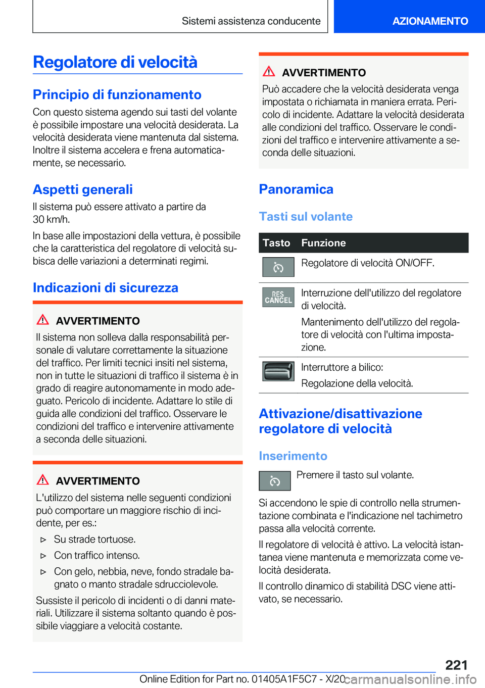 BMW X4 M 2021  Libretti Di Uso E manutenzione (in Italian) �R�e�g�o�l�a�t�o�r�e��d�i��v�e�l�o�c�i�t�