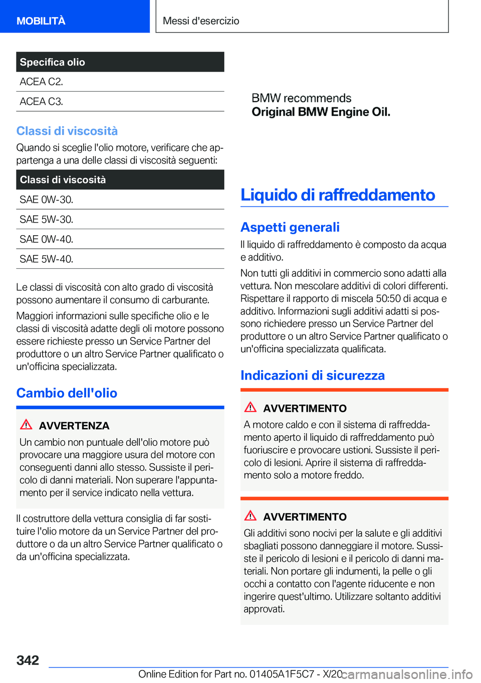 BMW X4 M 2021  Libretti Di Uso E manutenzione (in Italian) �S�p�e�c�i�f�i�c�a��o�l�i�o�A�C�E�A��C�2�.�A�C�E�A��C�3�.
�C�l�a�s�s�i��d�i��v�i�s�c�o�s�i�t�